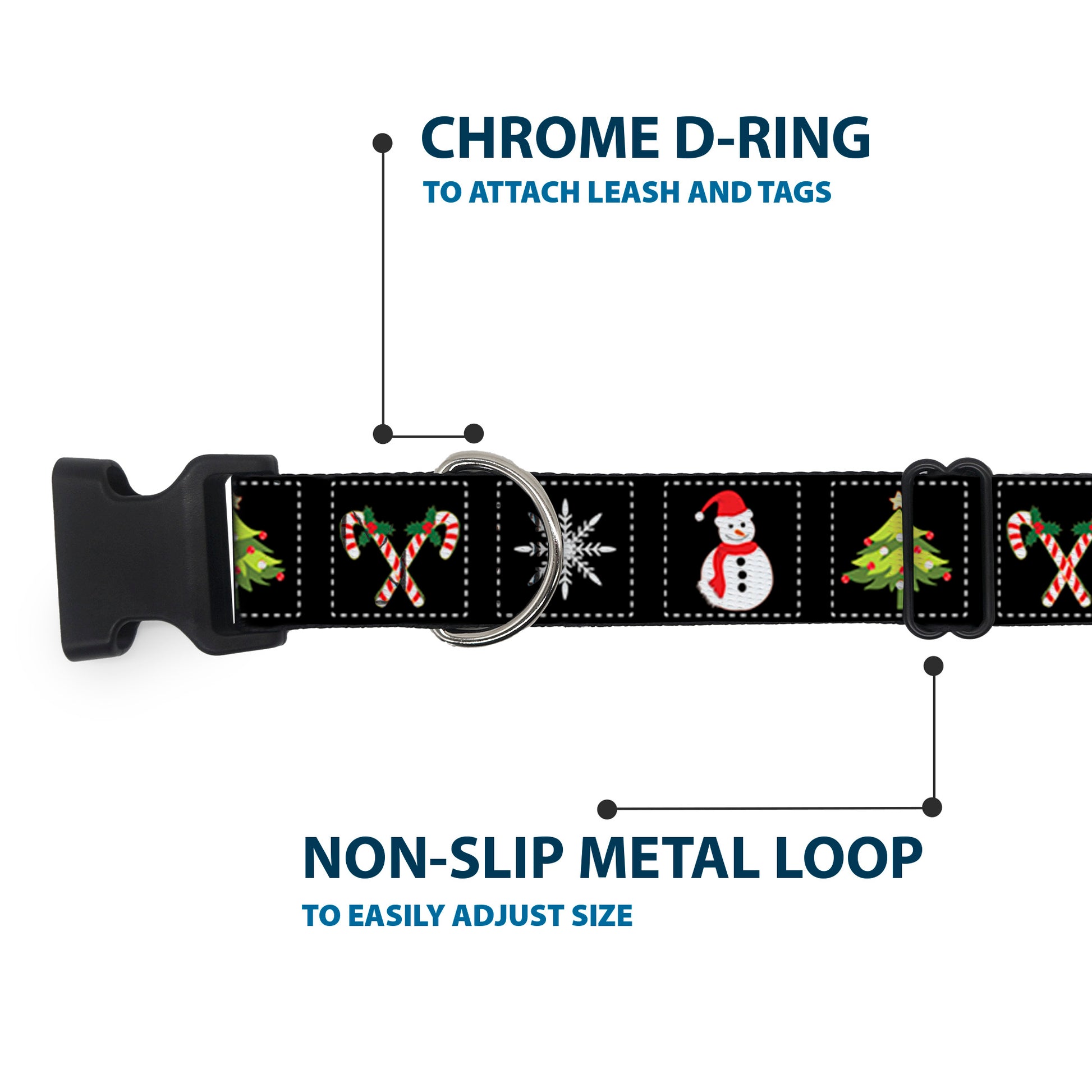 Plastic Clip Collar - Christmas Blocks Black/White/Multi Color Plastic Clip Collars Buckle-Down