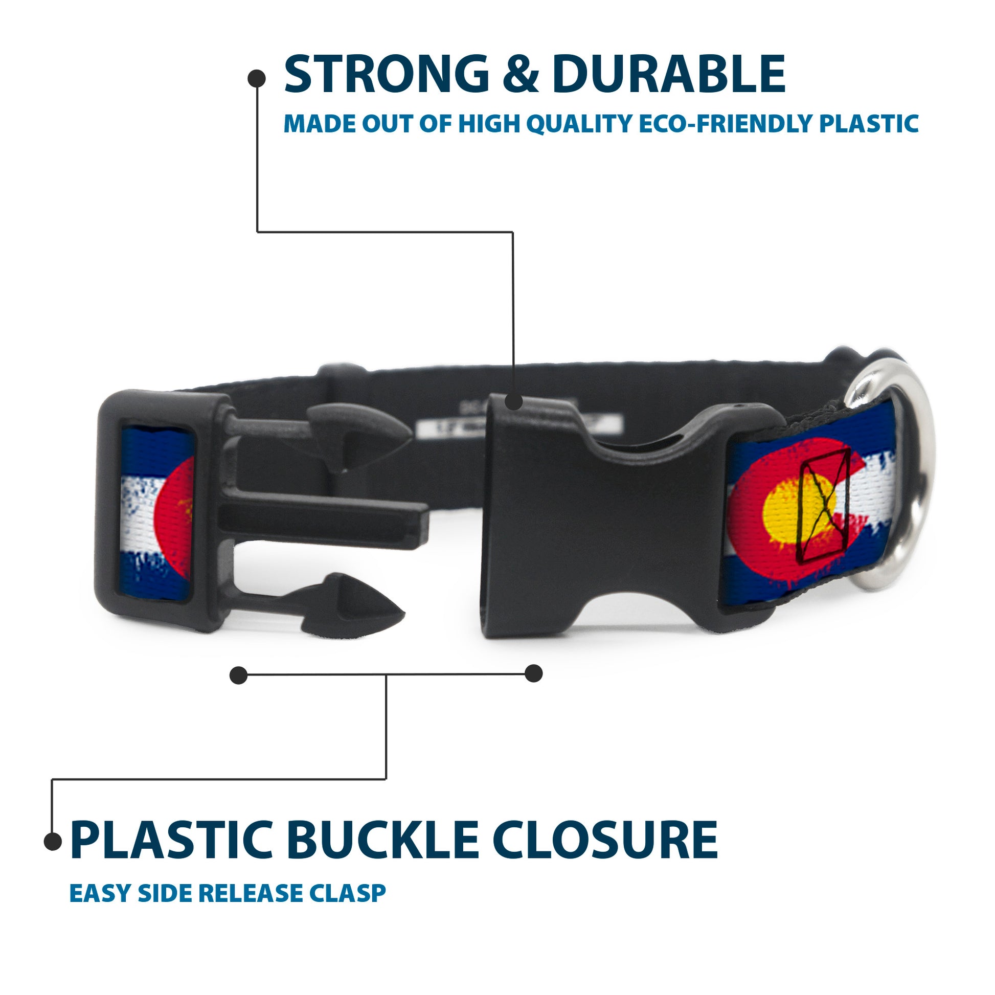 Plastic Clip Collar - Colorado Flags2 Repeat Weathered Plastic Clip Collars Buckle-Down