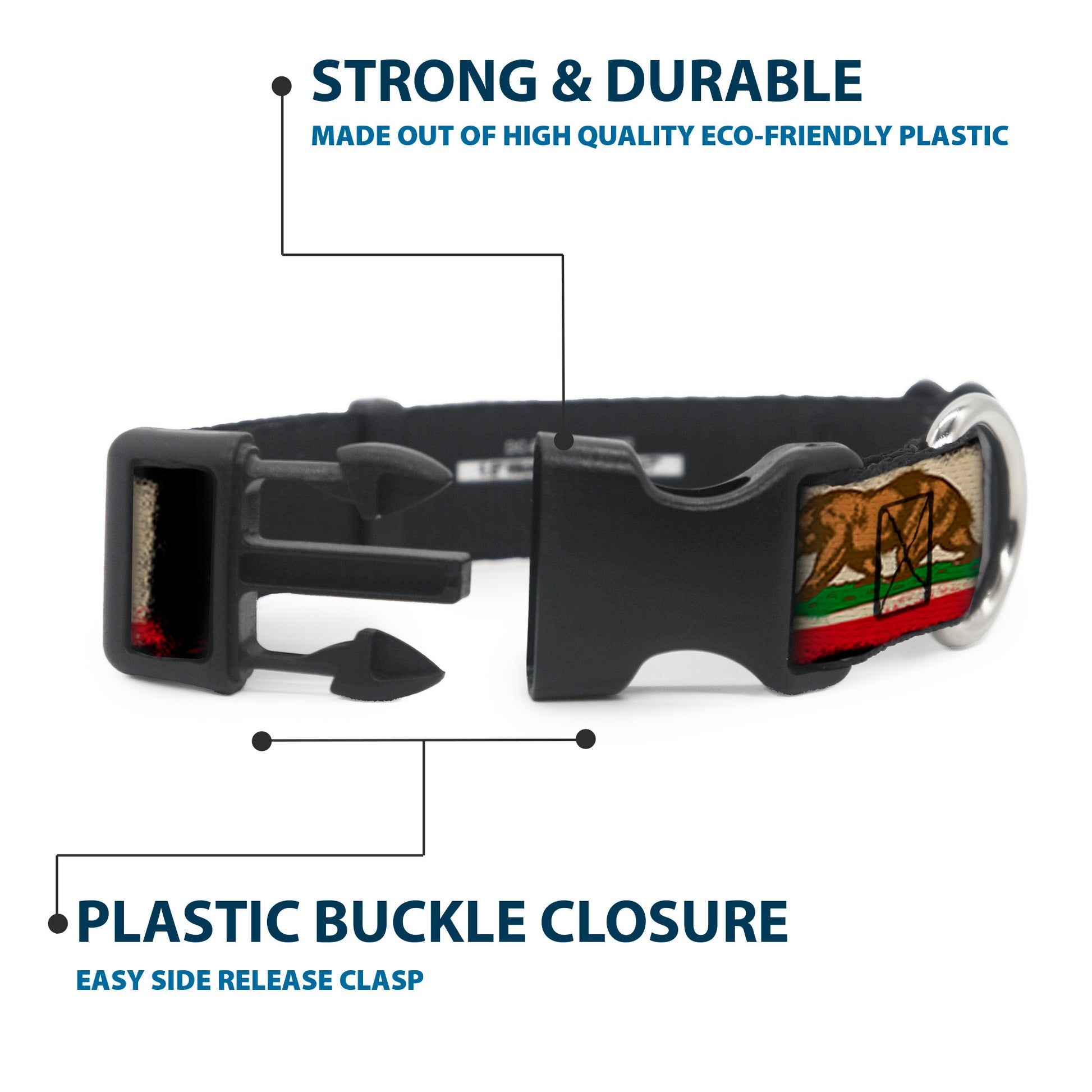 Plastic Clip Collar - California Flag Distressed Painting Blocks Plastic Clip Collars Buckle-Down