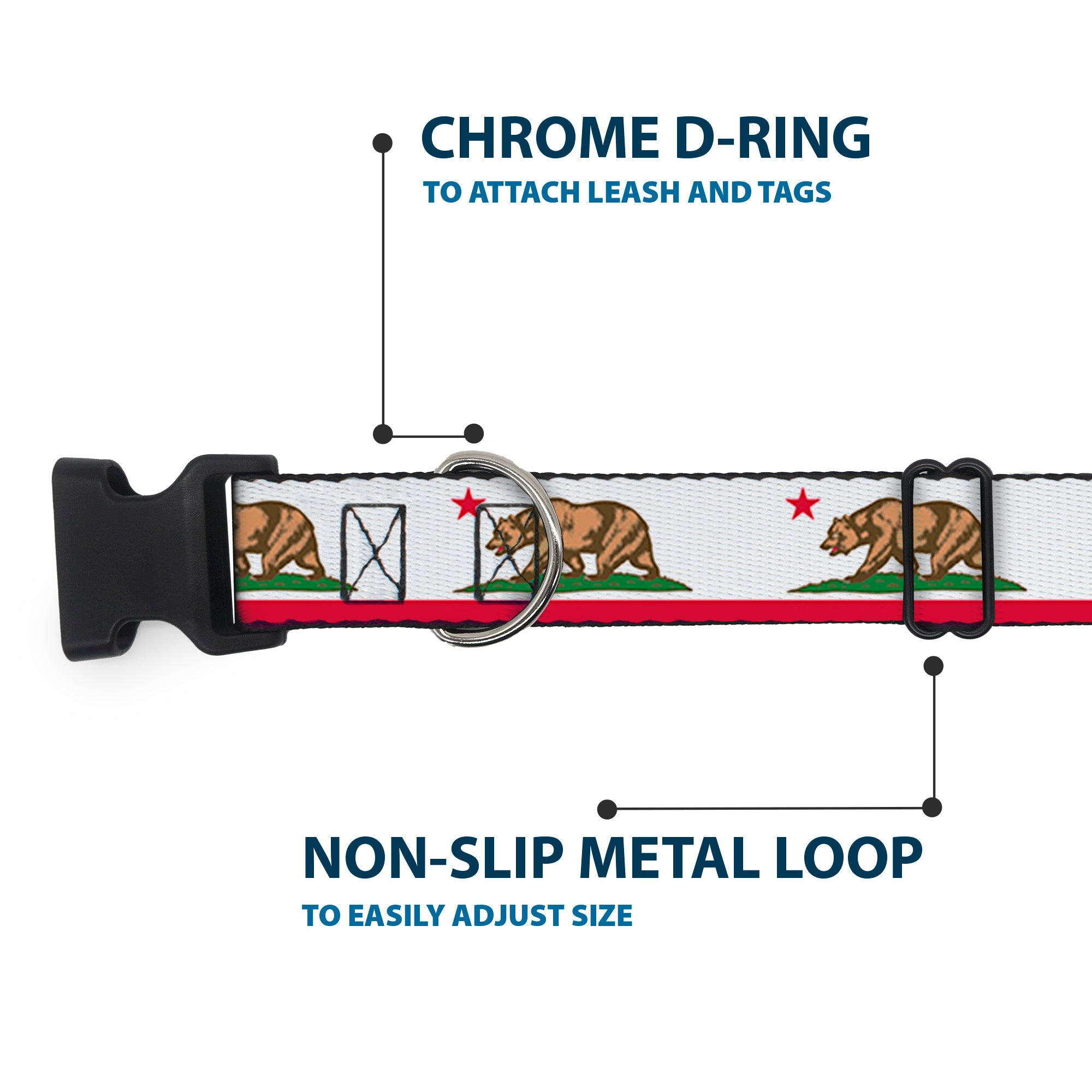Plastic Clip Collar - California Flag White w/Stripe Plastic Clip Collars Buckle-Down