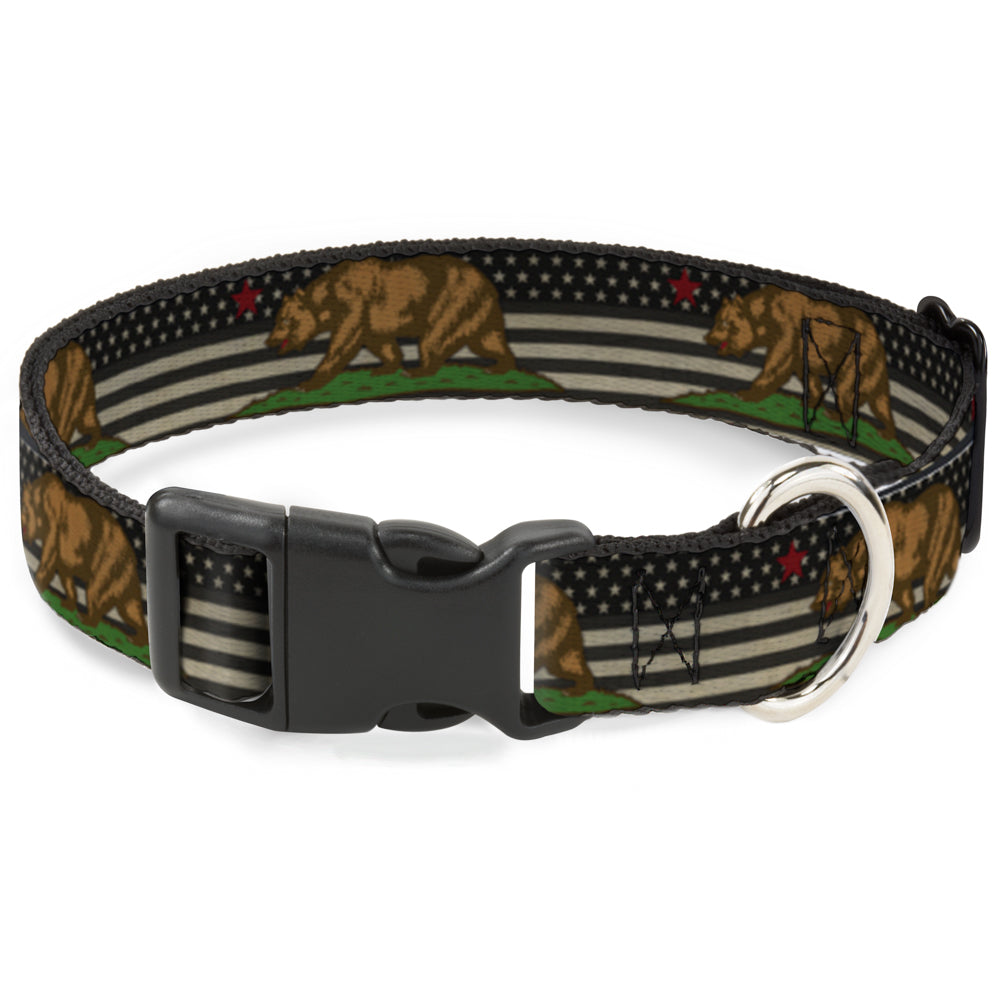Plastic Clip Collar - Cali Bear/Star/US Flag Stretch Black/White/Red Plastic Clip Collars Buckle-Down