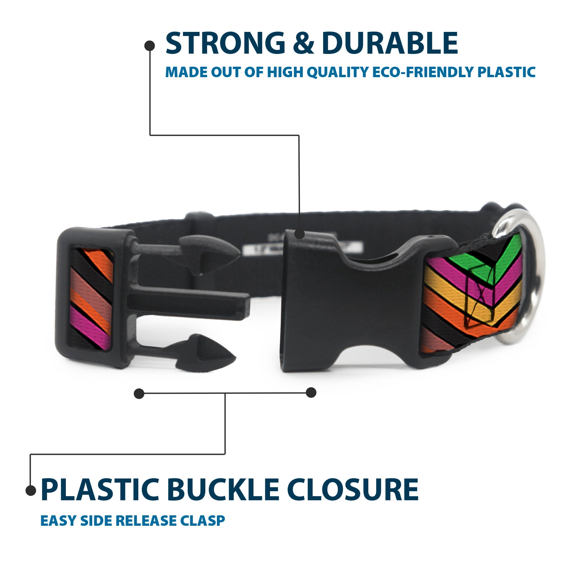 Plastic Clip Collar - Chevron Freehand CLOSE-UP Multi Color Plastic Clip Collars Buckle-Down