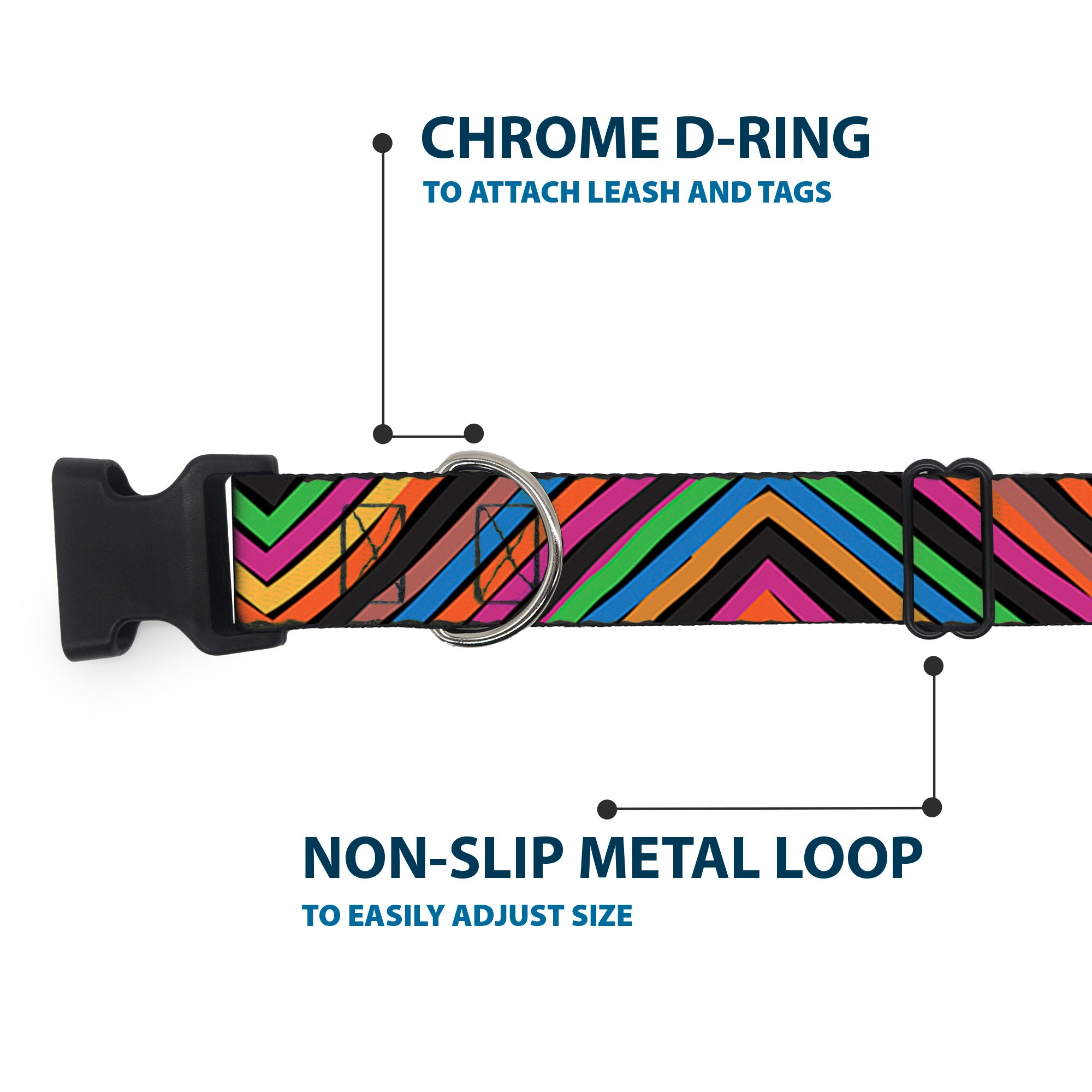 Plastic Clip Collar - Chevron Freehand CLOSE-UP Multi Color Plastic Clip Collars Buckle-Down