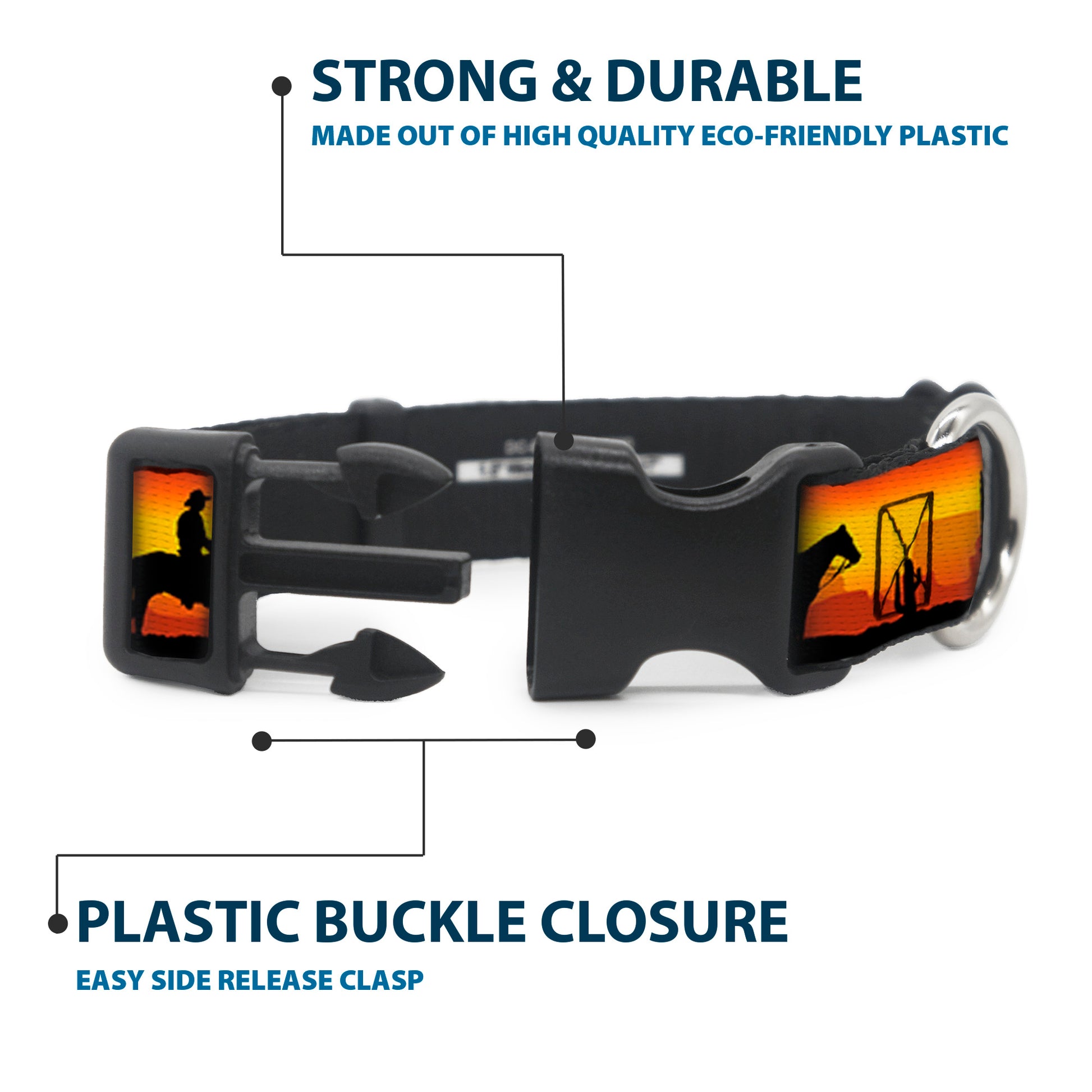 Plastic Clip Collar - Cowboy Silhouette/Western Landscape Reds/Black Plastic Clip Collars Buckle-Down