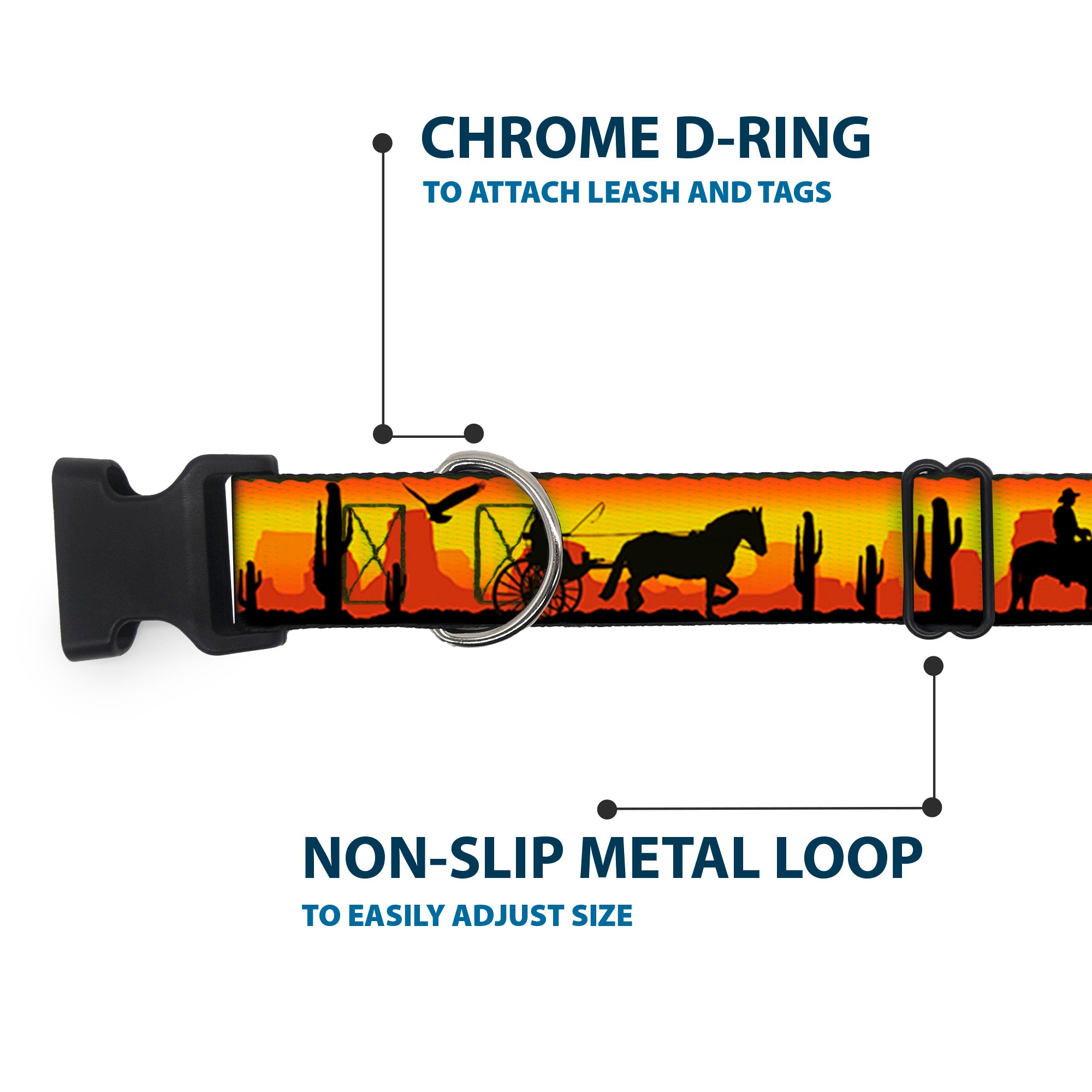 Plastic Clip Collar - Cowboy Silhouette/Western Landscape Reds/Black Plastic Clip Collars Buckle-Down