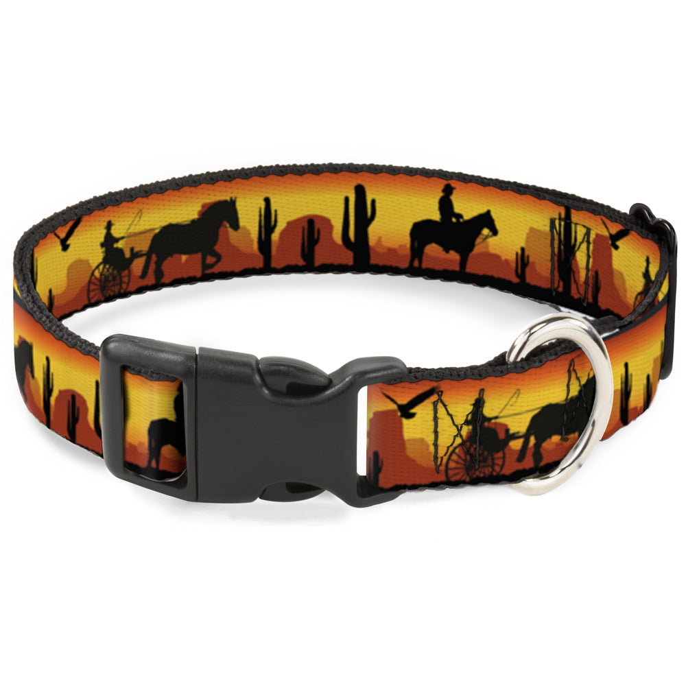 Plastic Clip Collar - Cowboy Silhouette/Western Landscape Reds/Black Plastic Clip Collars Buckle-Down