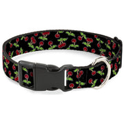 Plastic Clip Collar - Cherries Scattered Black Plastic Clip Collars Buckle-Down