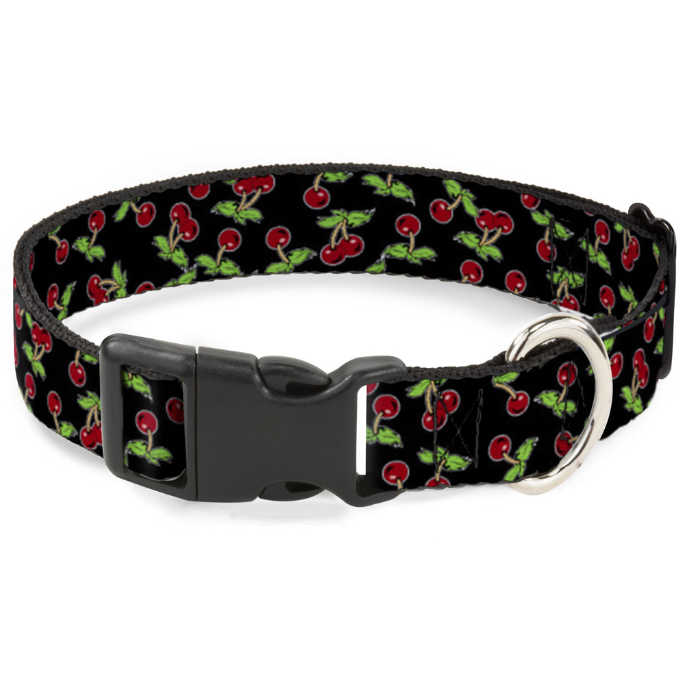 Plastic Clip Collar - Cherries Scattered Black Plastic Clip Collars Buckle-Down