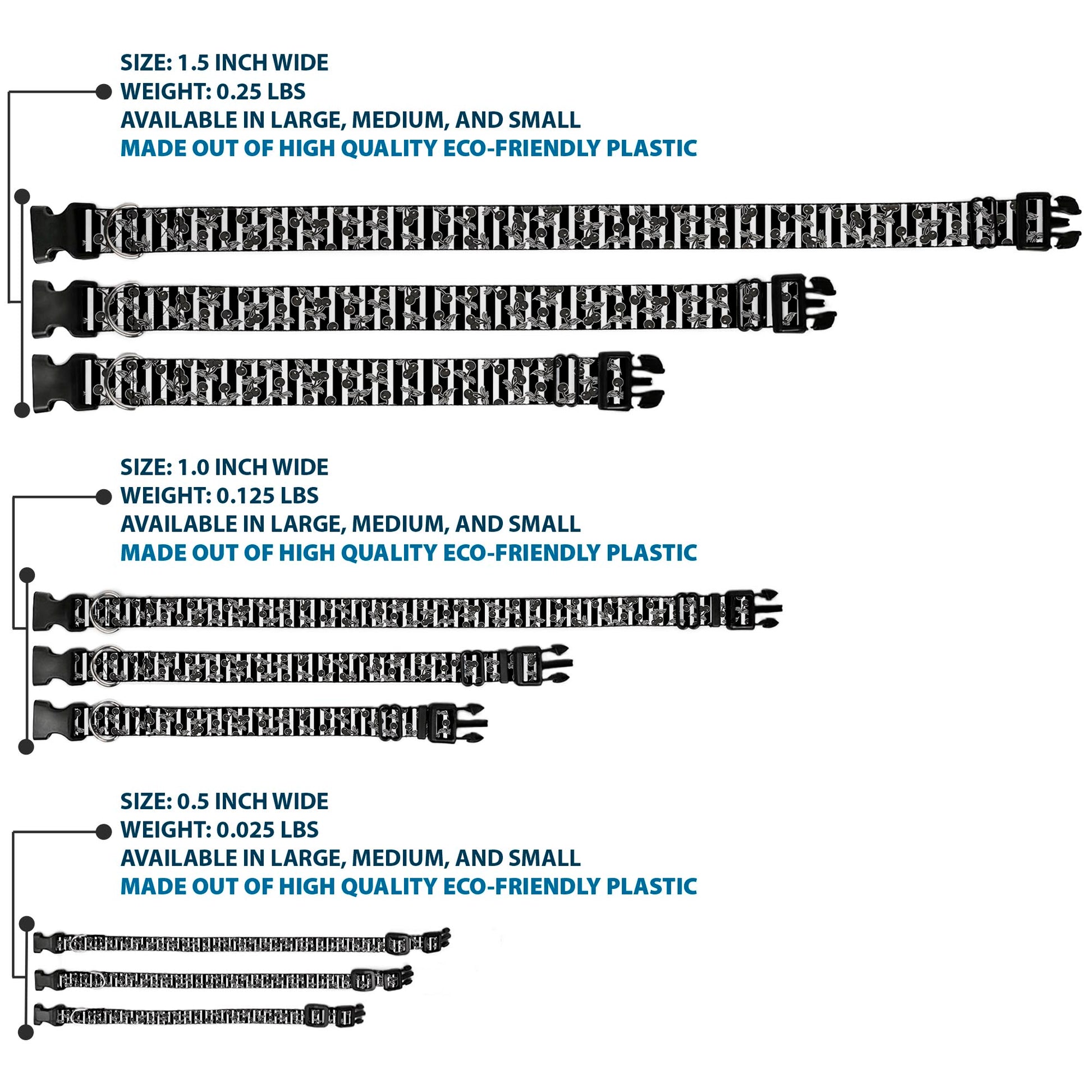 Plastic Clip Collar - Cherries Scattered/Vertical Stripe White/Black/Grays Plastic Clip Collars Buckle-Down