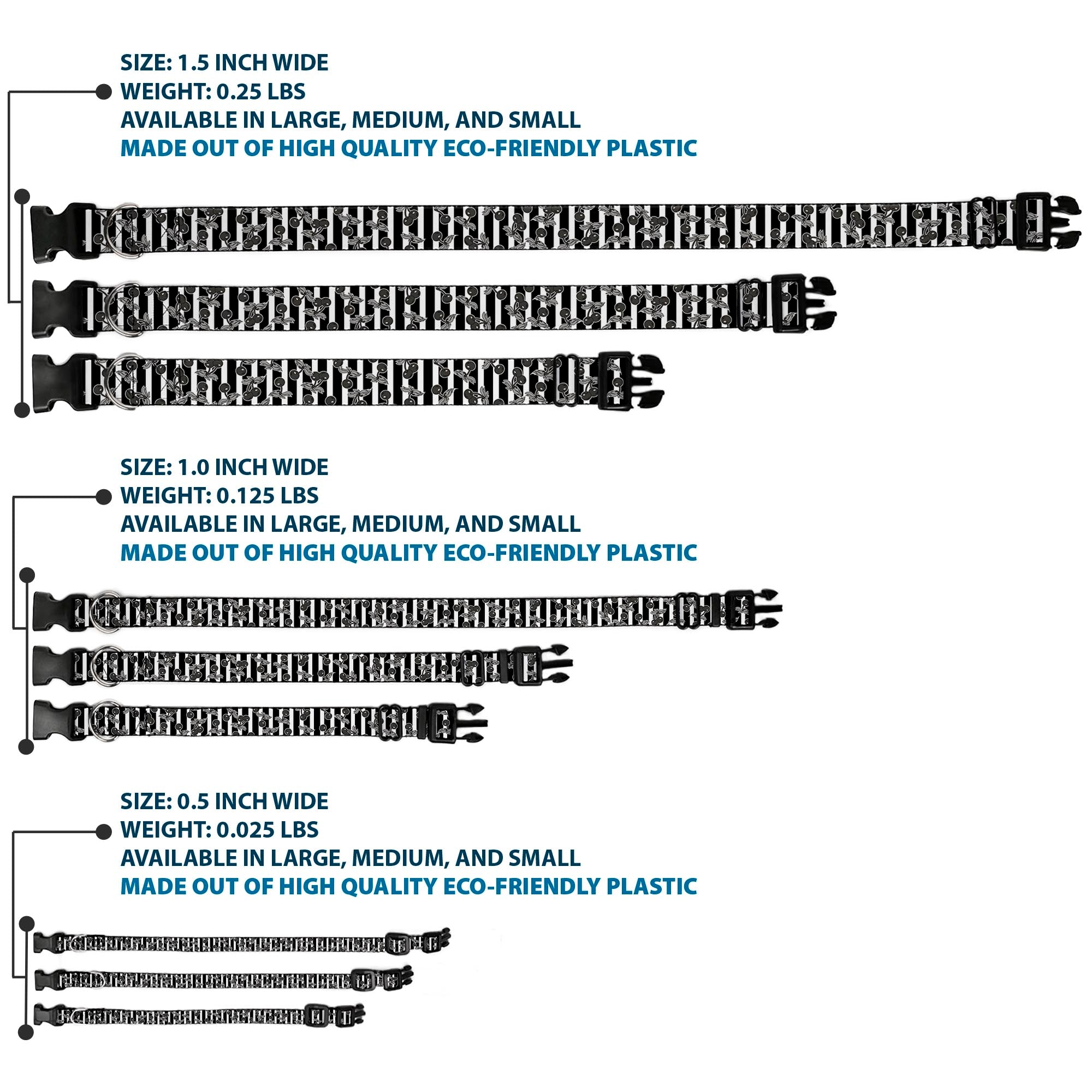 Plastic Clip Collar - Cherries Scattered/Vertical Stripe White/Black/Grays Plastic Clip Collars Buckle-Down