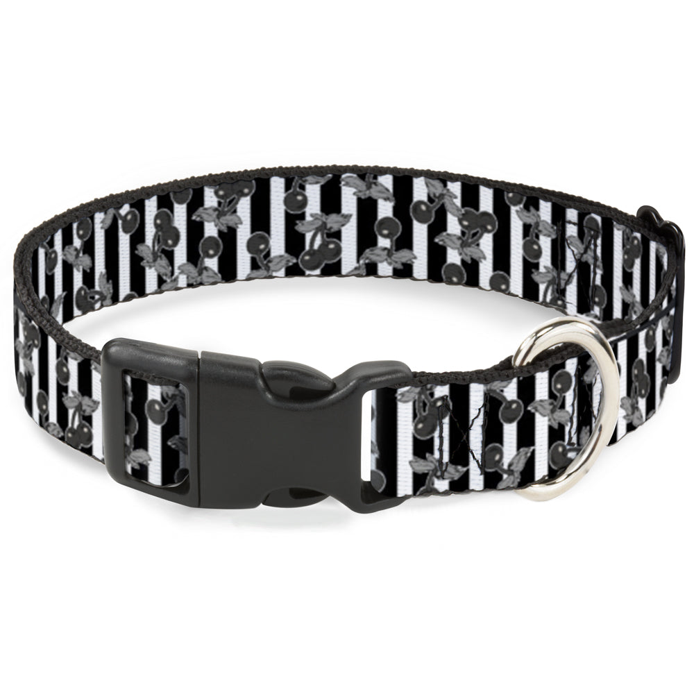Plastic Clip Collar - Cherries Scattered/Vertical Stripe White/Black/Grays Plastic Clip Collars Buckle-Down