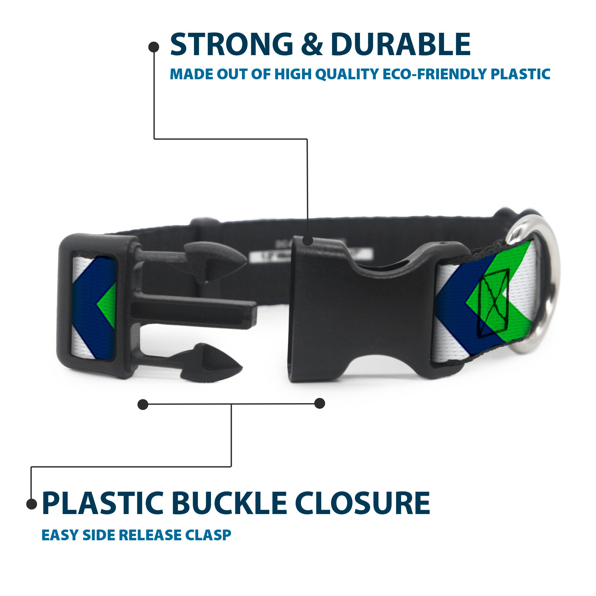 Plastic Clip Collar - Chevron White/Bright Green/Navy Plastic Clip Collars Buckle-Down