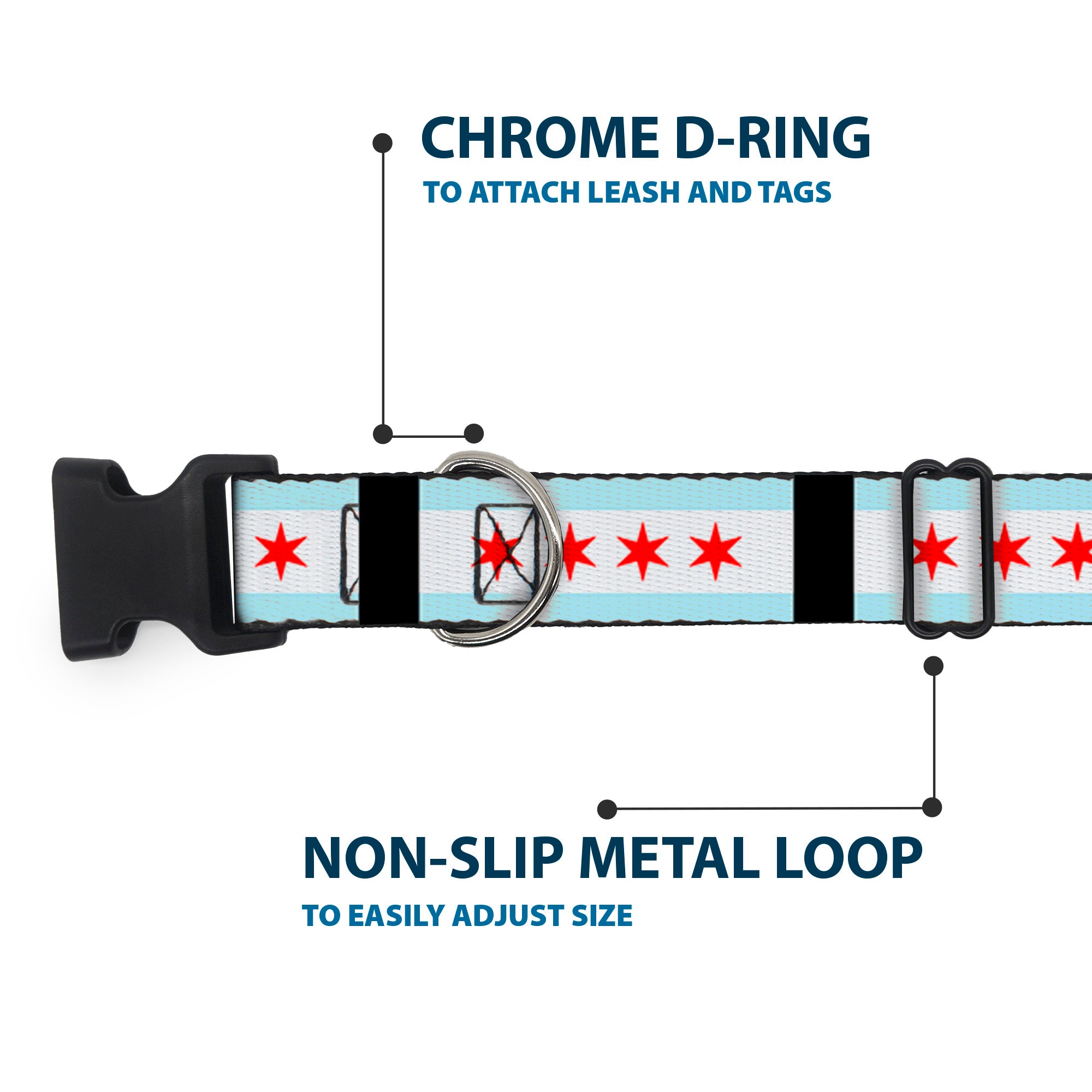 Plastic Clip Collar - Chicago Flags/Black Plastic Clip Collars Buckle-Down