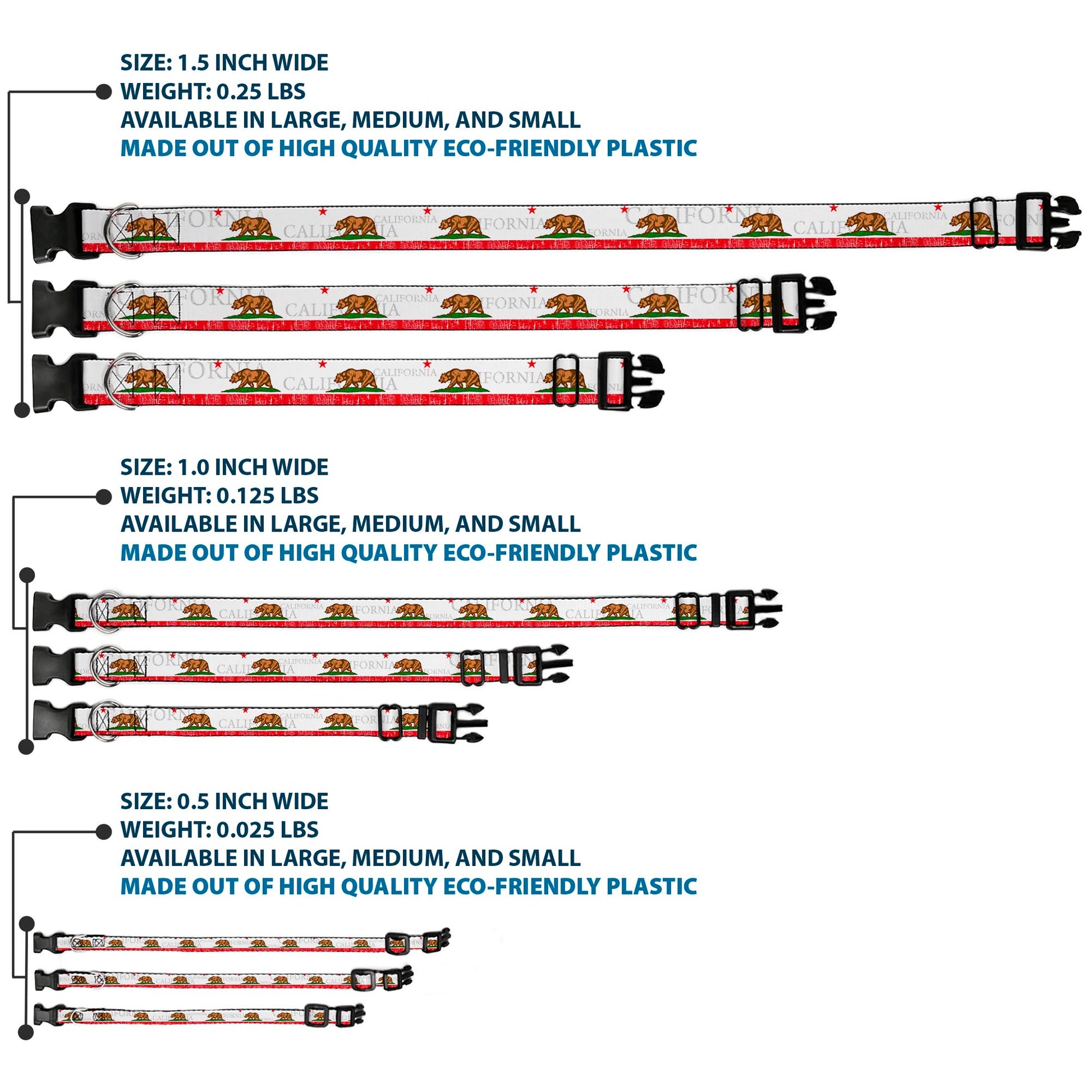 Plastic Clip Collar - CALIFORNIA Bear/Star/Crackle Stripe White/Gray/Red Plastic Clip Collars Buckle-Down