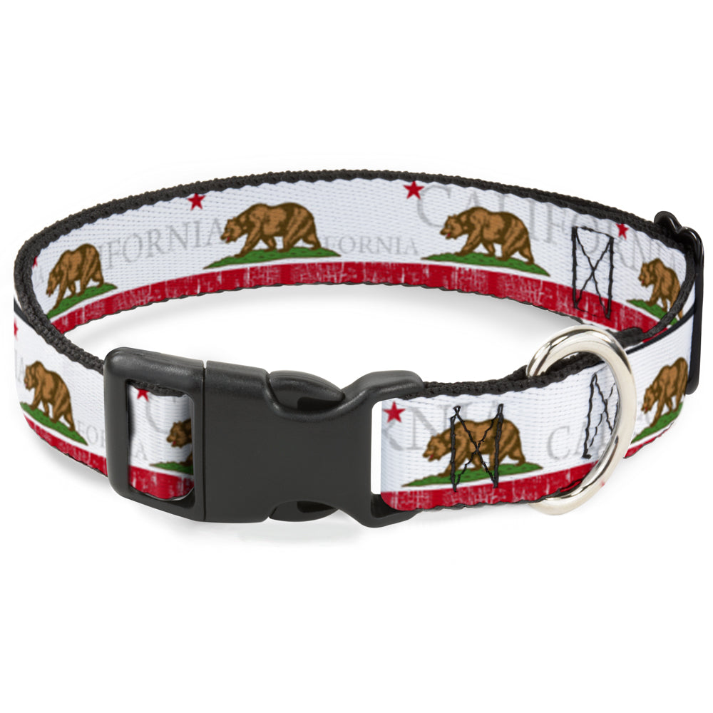Plastic Clip Collar - CALIFORNIA Bear/Star/Crackle Stripe White/Gray/Red Plastic Clip Collars Buckle-Down