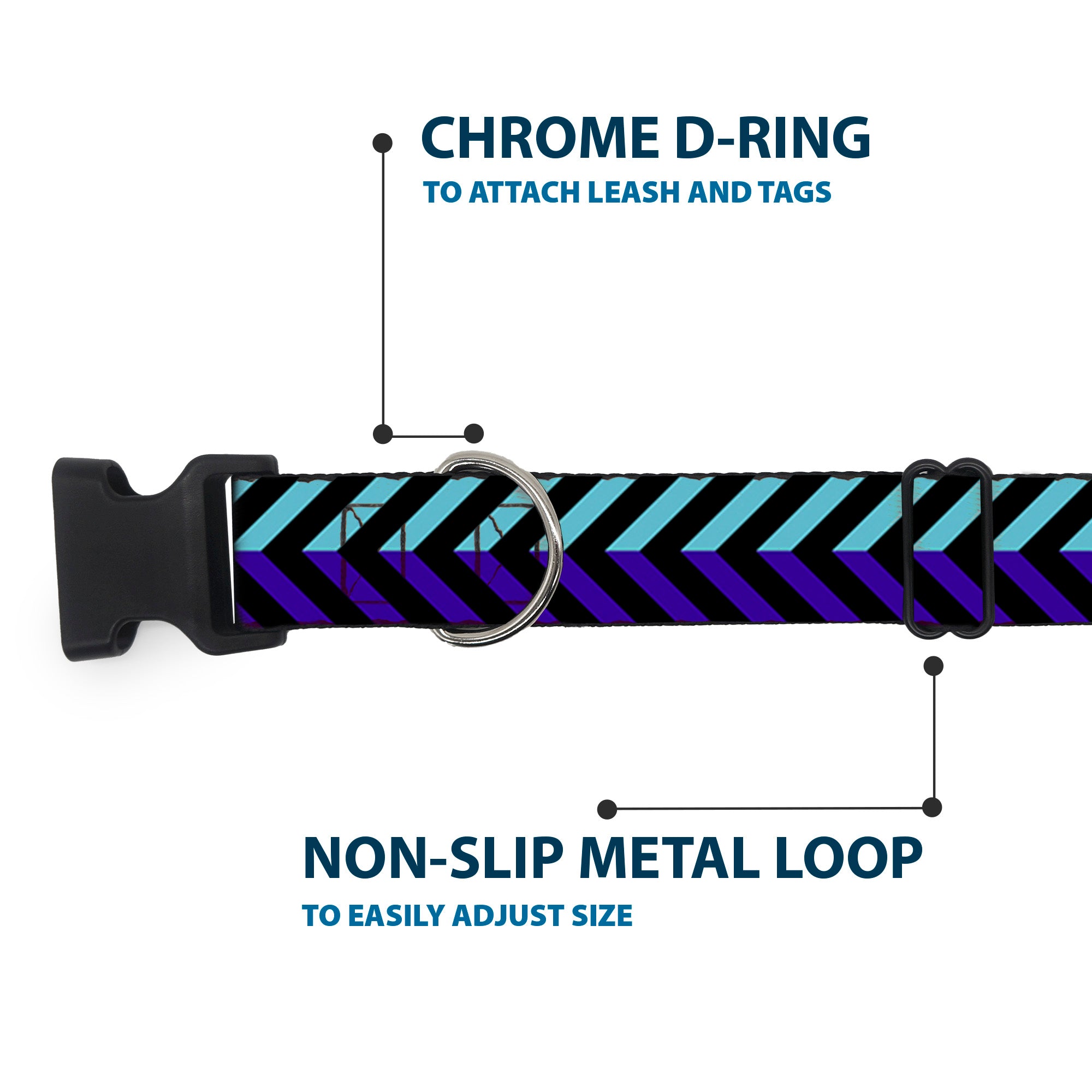 Plastic Clip Collar - Chevron3 Split Turquoise/Purple/Black Plastic Clip Collars Buckle-Down