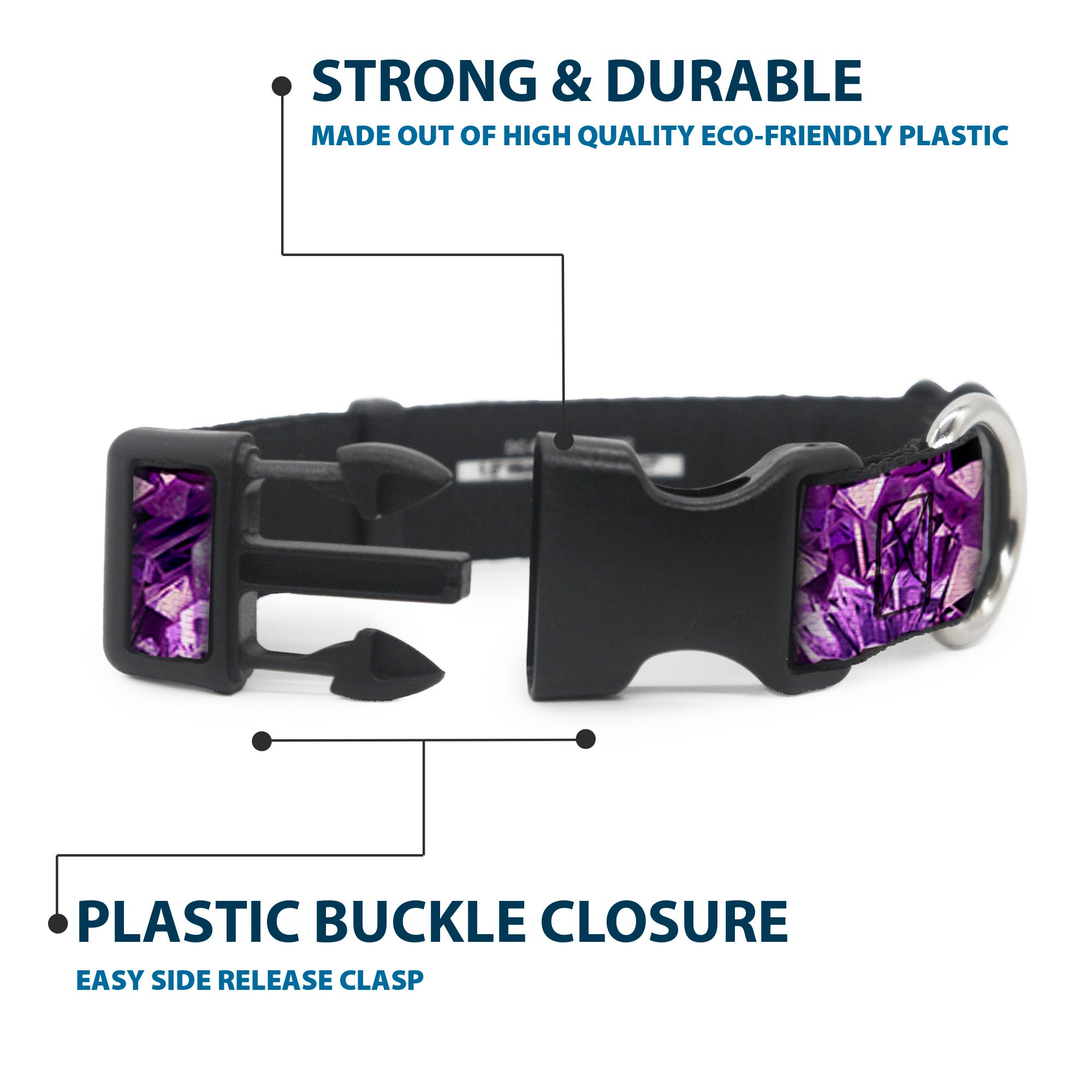 Plastic Clip Collar - Crystals Purples Plastic Clip Collars Buckle-Down