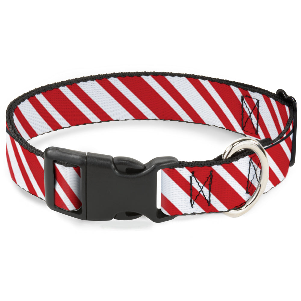 Plastic Clip Collar - Candy Cane3 Stripe White/3-Red Plastic Clip Collars Buckle-Down