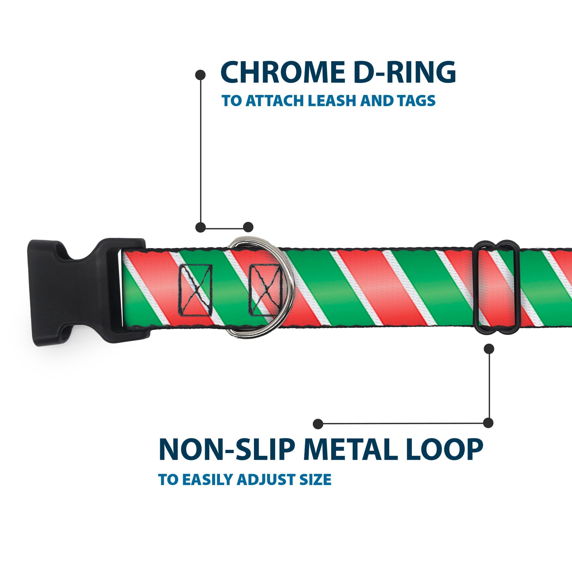 Plastic Clip Collar - Candy Cane4 White/Red/Green Plastic Clip Collars Buckle-Down