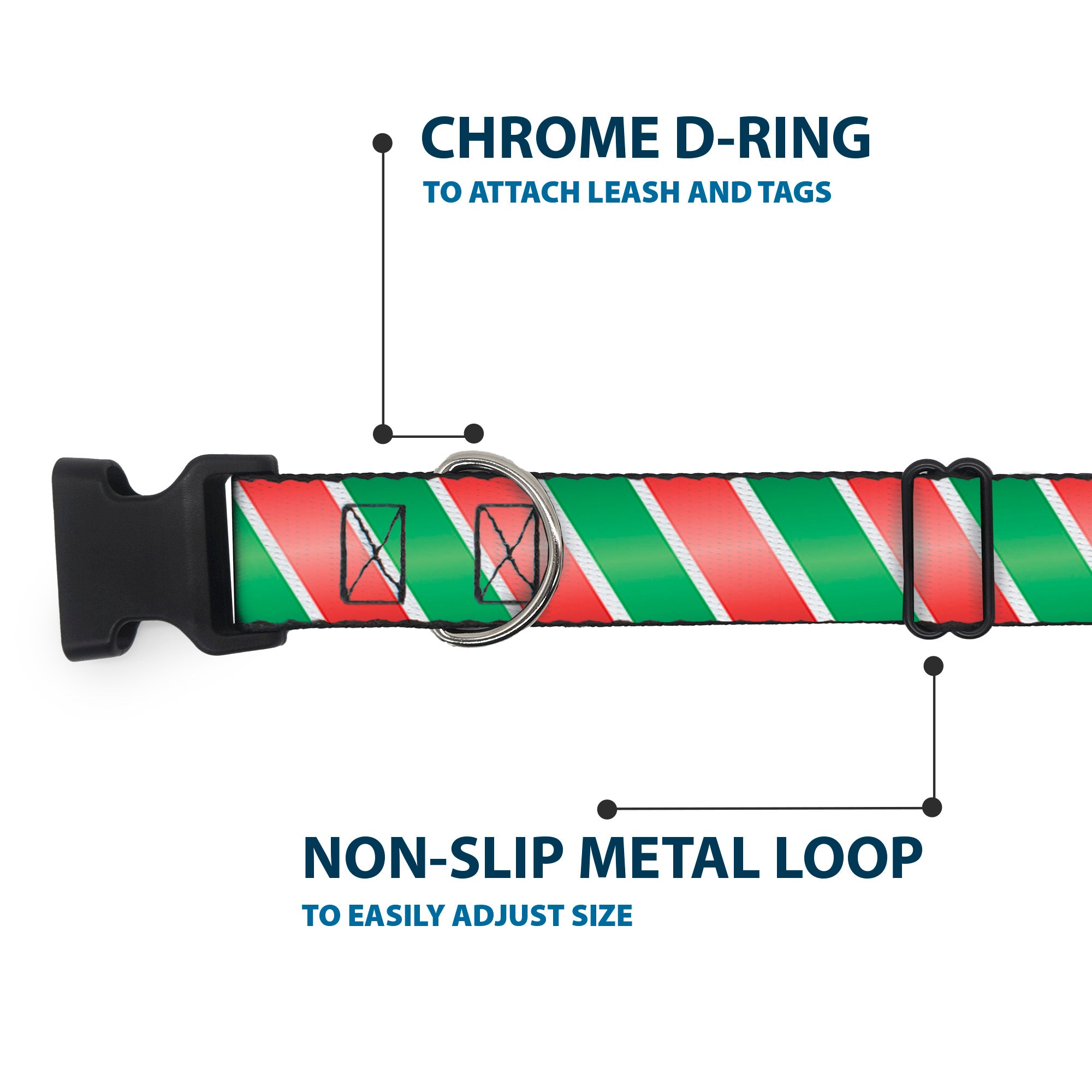 Plastic Clip Collar - Candy Cane4 White/Red/Green Plastic Clip Collars Buckle-Down