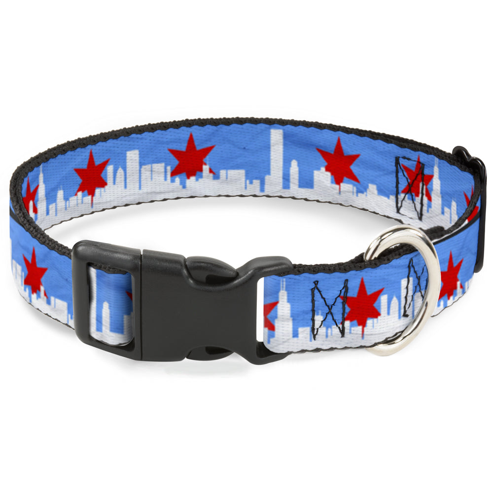 Plastic Clip Collar - Chicago Skyline/Flag Distressed Black/White/Red Plastic Clip Collars Buckle-Down