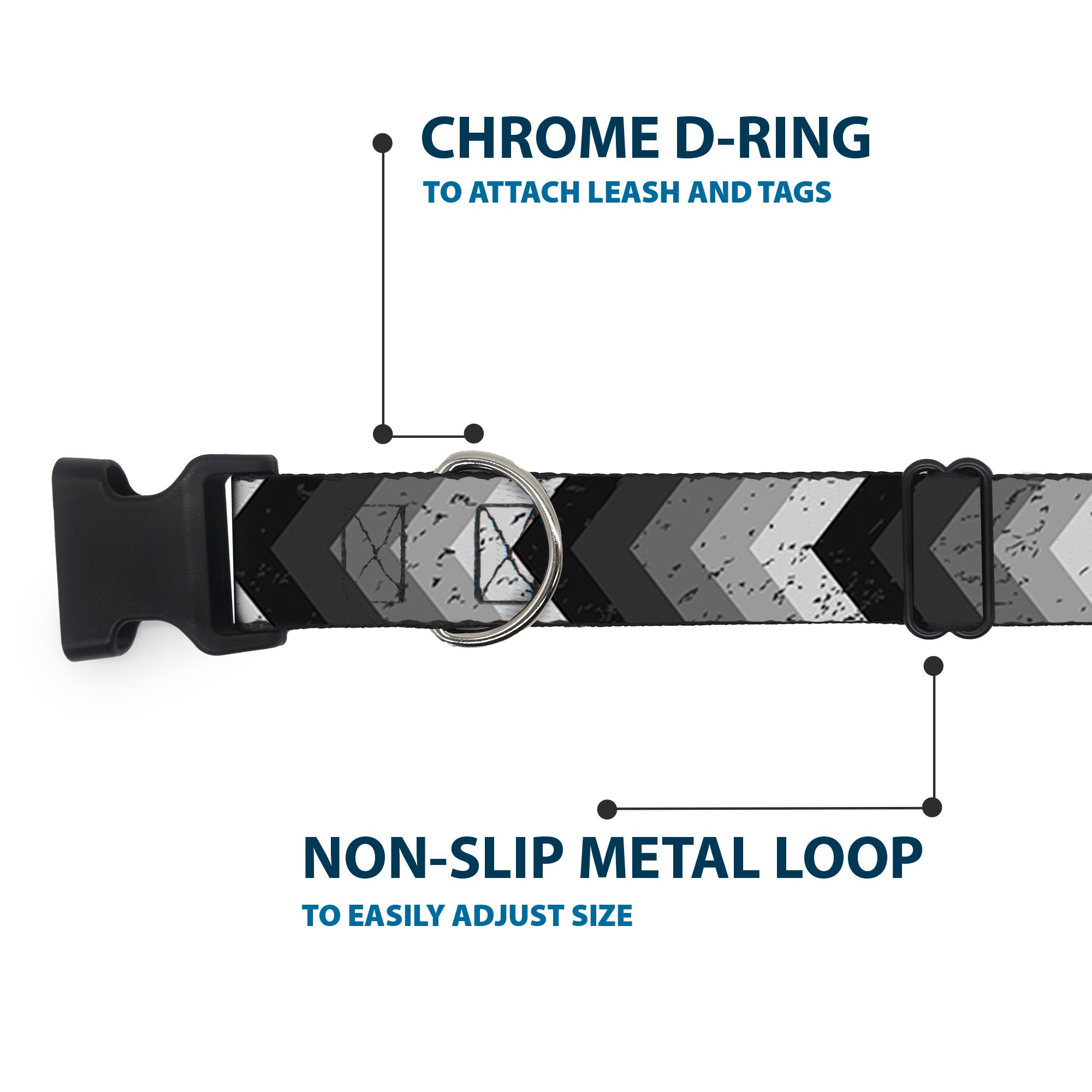 Plastic Clip Collar - Chevron Weathered Black/Grays Plastic Clip Collars Buckle-Down