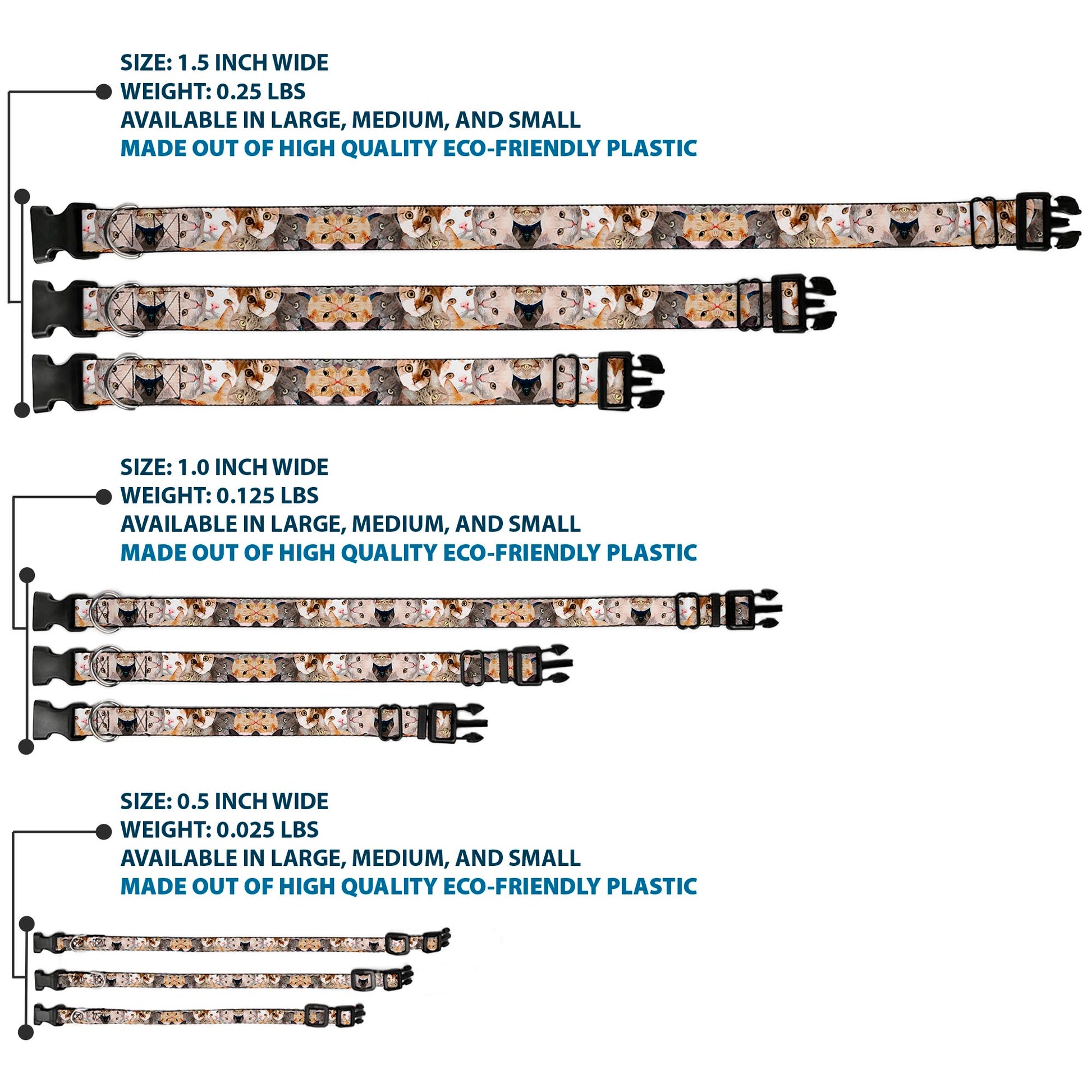 Plastic Clip Collar - Cat Faces Stacked Plastic Clip Collars Buckle-Down