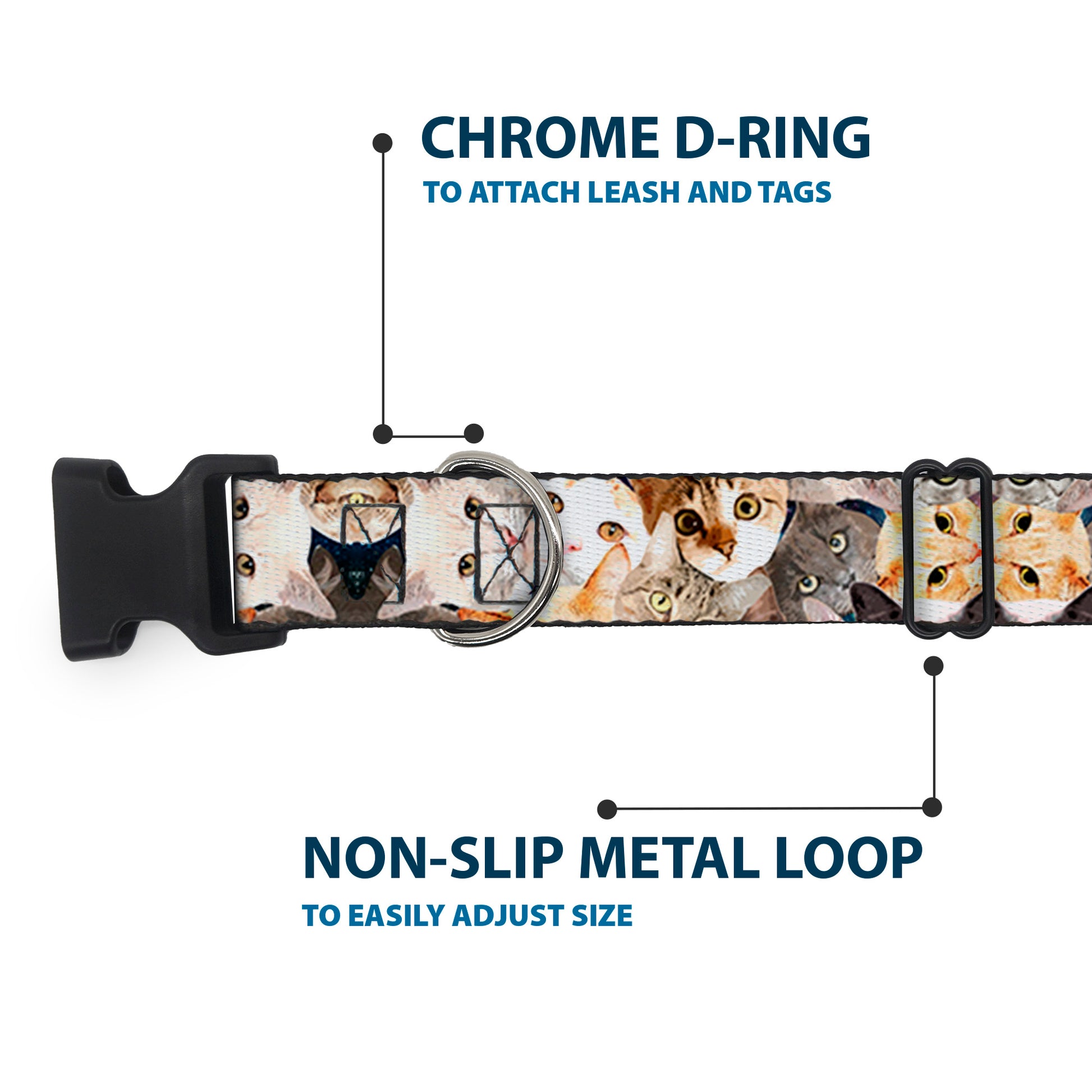 Plastic Clip Collar - Cat Faces Stacked Plastic Clip Collars Buckle-Down