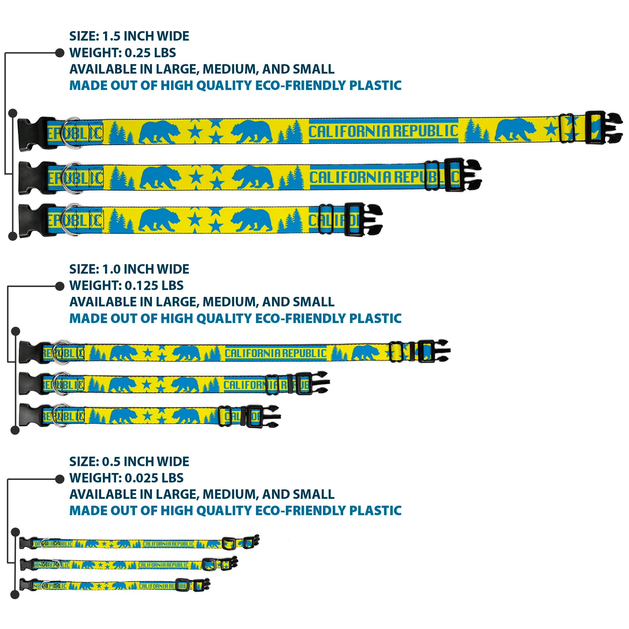 Plastic Clip Collar - CALIFORNIA REPUBLIC/Bear/Stars Silhouette Yellow/Blue Plastic Clip Collars Buckle-Down