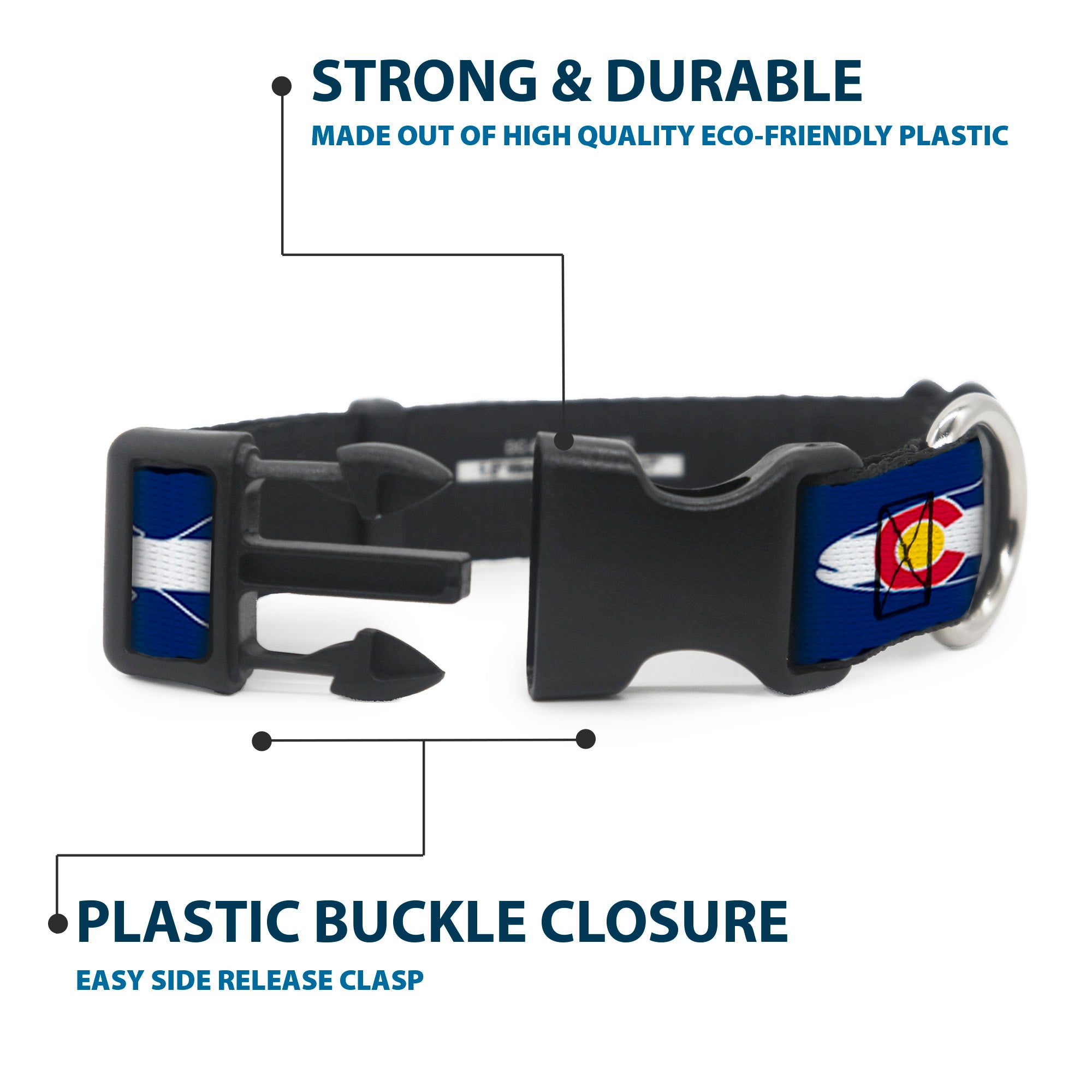 Plastic Clip Collar - Colorado Trout Flag/Snowy Mountains Blues/White/Red/Yellow Plastic Clip Collars Buckle-Down