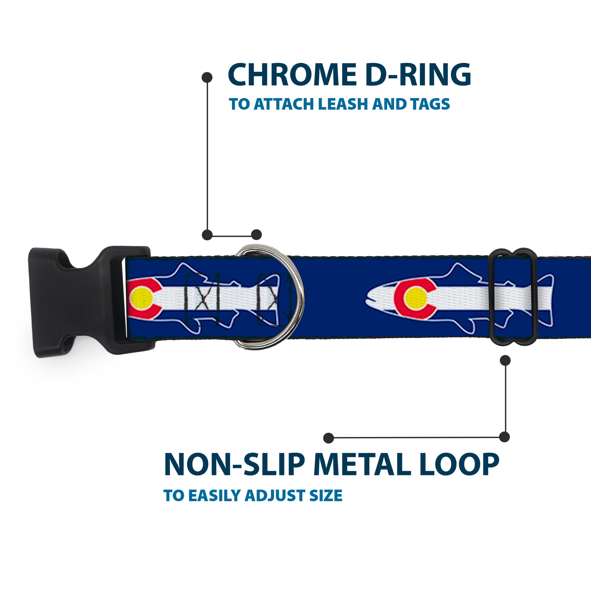 Plastic Clip Collar - Colorado Trout Flag/Snowy Mountains Blues/White/Red/Yellow Plastic Clip Collars Buckle-Down