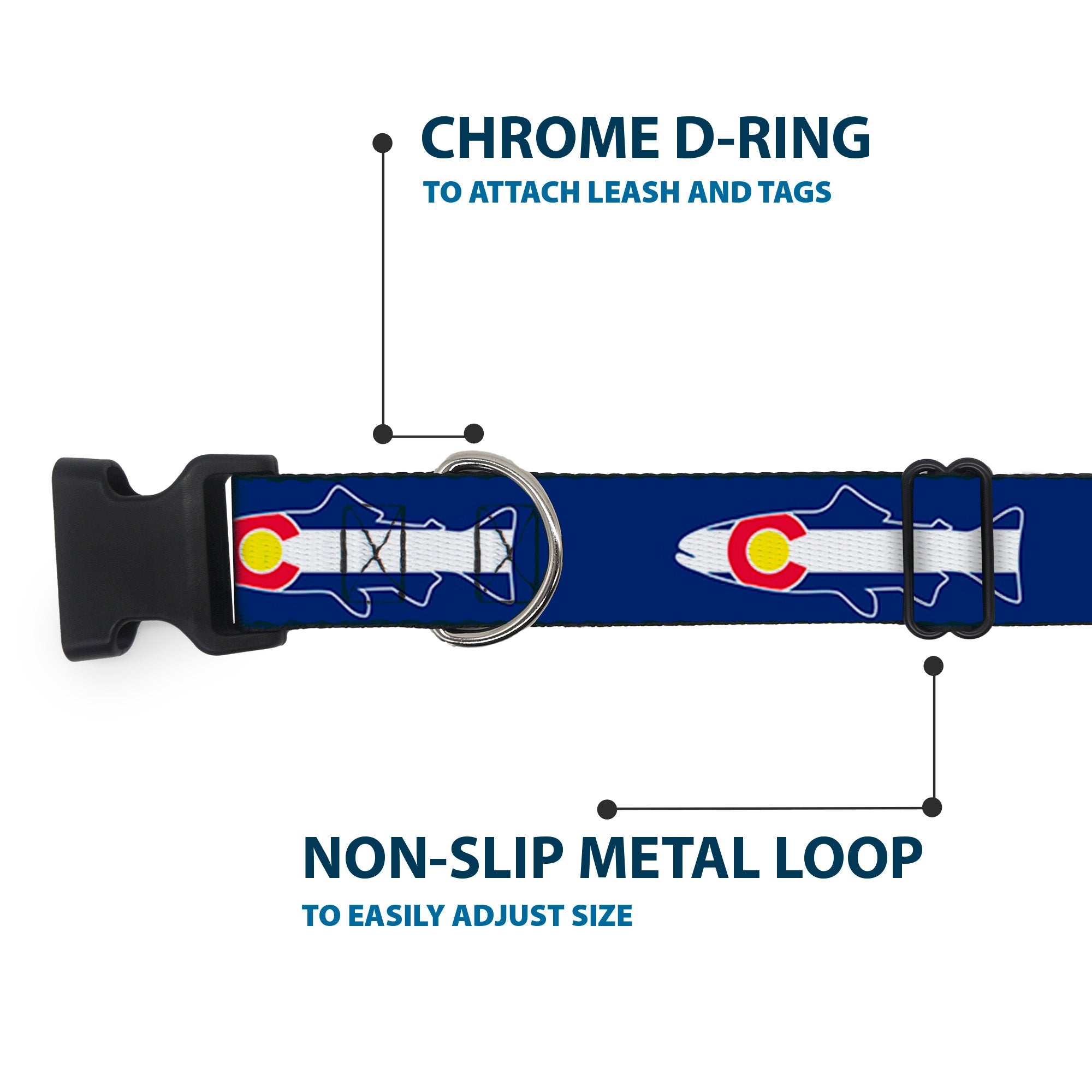 Plastic Clip Collar - Colorado Trout Flag/Snowy Mountains Blues/White/Red/Yellow Plastic Clip Collars Buckle-Down