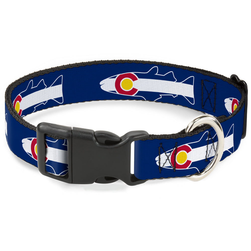 Plastic Clip Collar - Colorado Trout Flag/Snowy Mountains Blues/White/Red/Yellow Plastic Clip Collars Buckle-Down