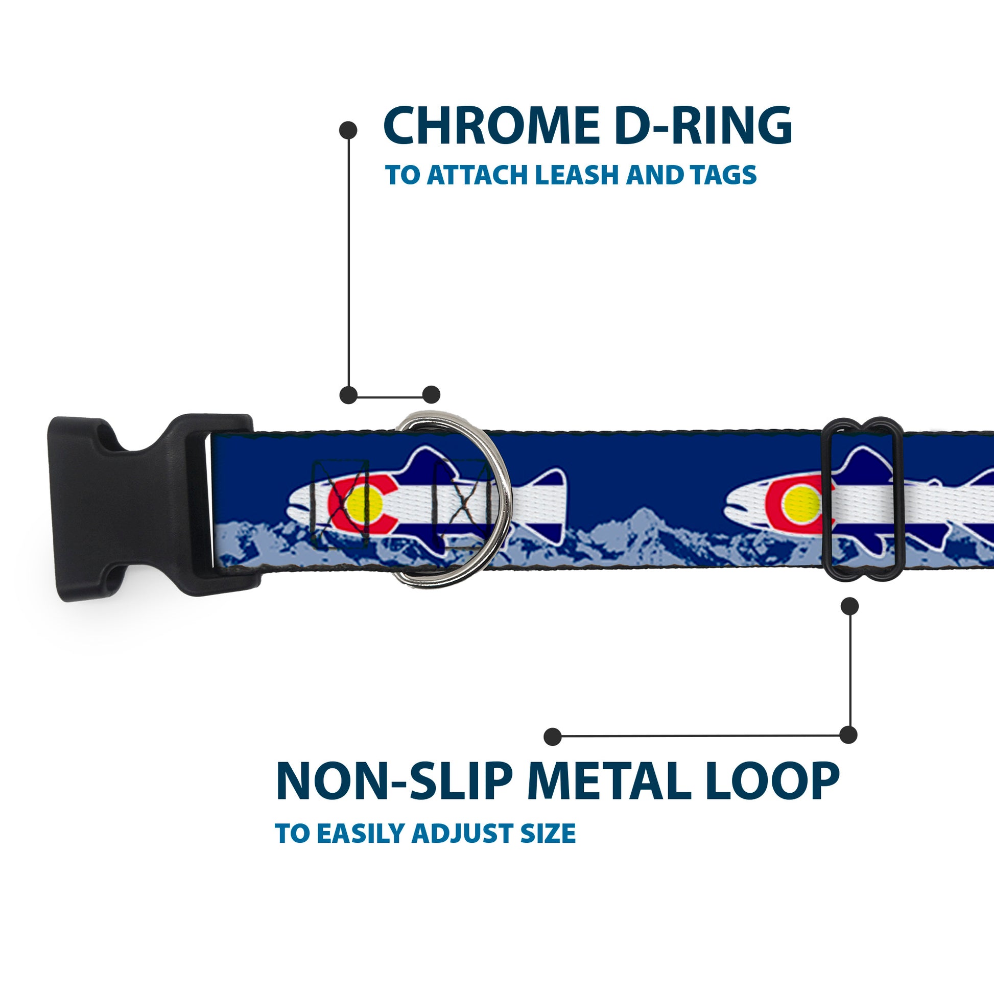 Plastic Clip Collar - Colorado Trout Flag Blue/White/Red/Yellow Plastic Clip Collars Buckle-Down