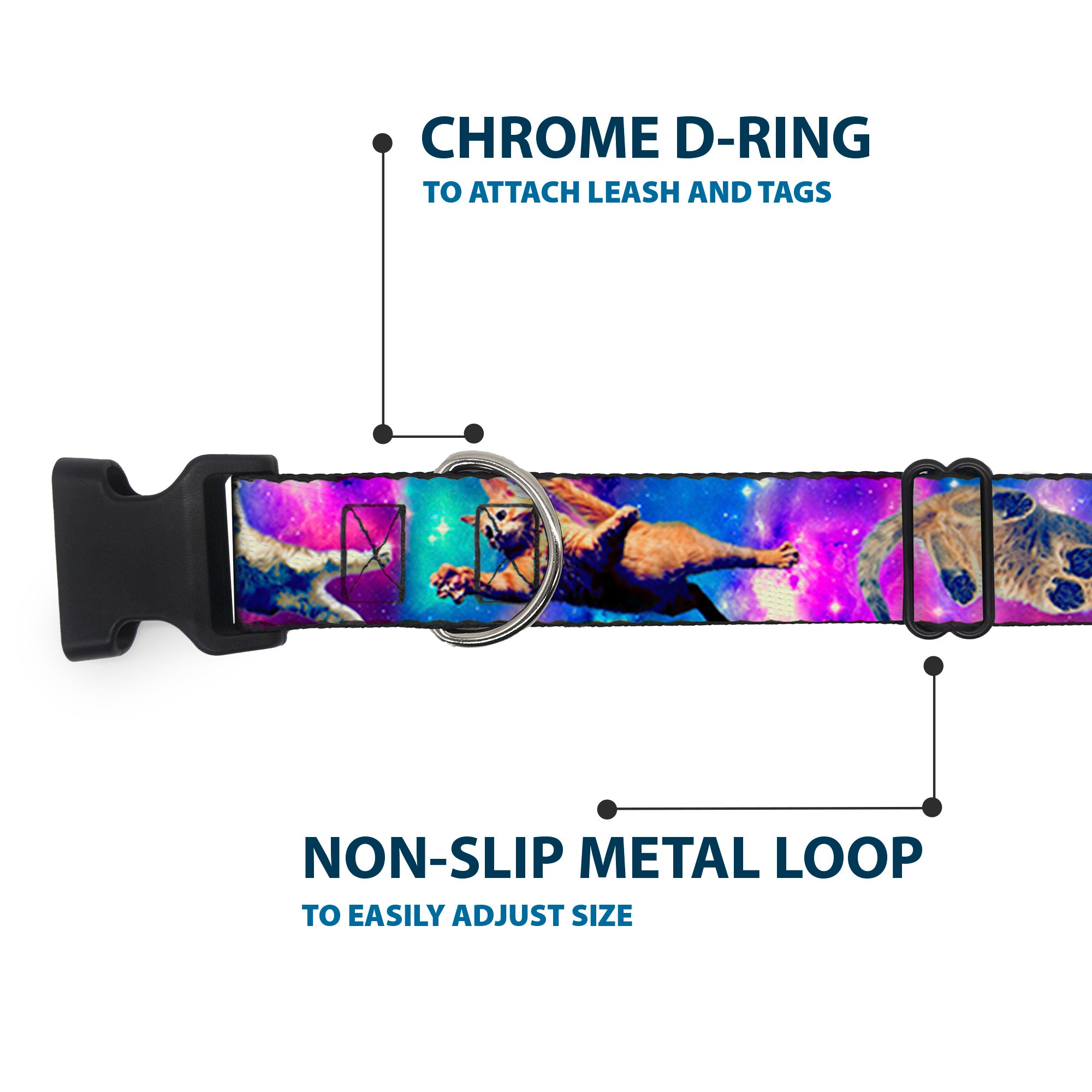 Plastic Clip Collar - Cats in Space Pinks/Blues Plastic Clip Collars Buckle-Down