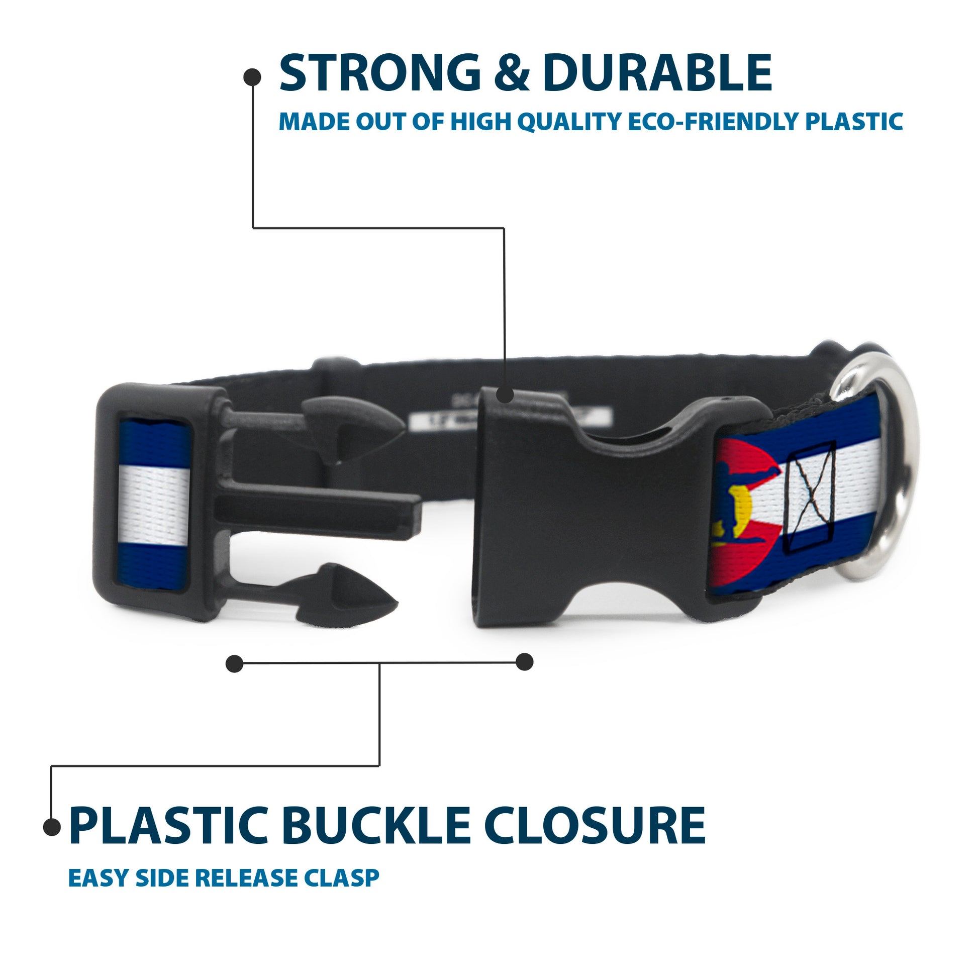 Plastic Clip Collar - Colorado Flag/Snowboarder Blue/White/Red/Yellow Plastic Clip Collars Buckle-Down