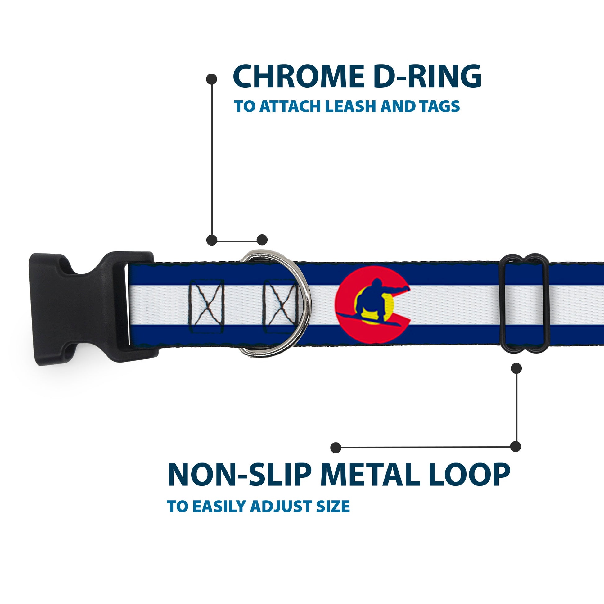 Plastic Clip Collar - Colorado Flag/Snowboarder Blue/White/Red/Yellow Plastic Clip Collars Buckle-Down