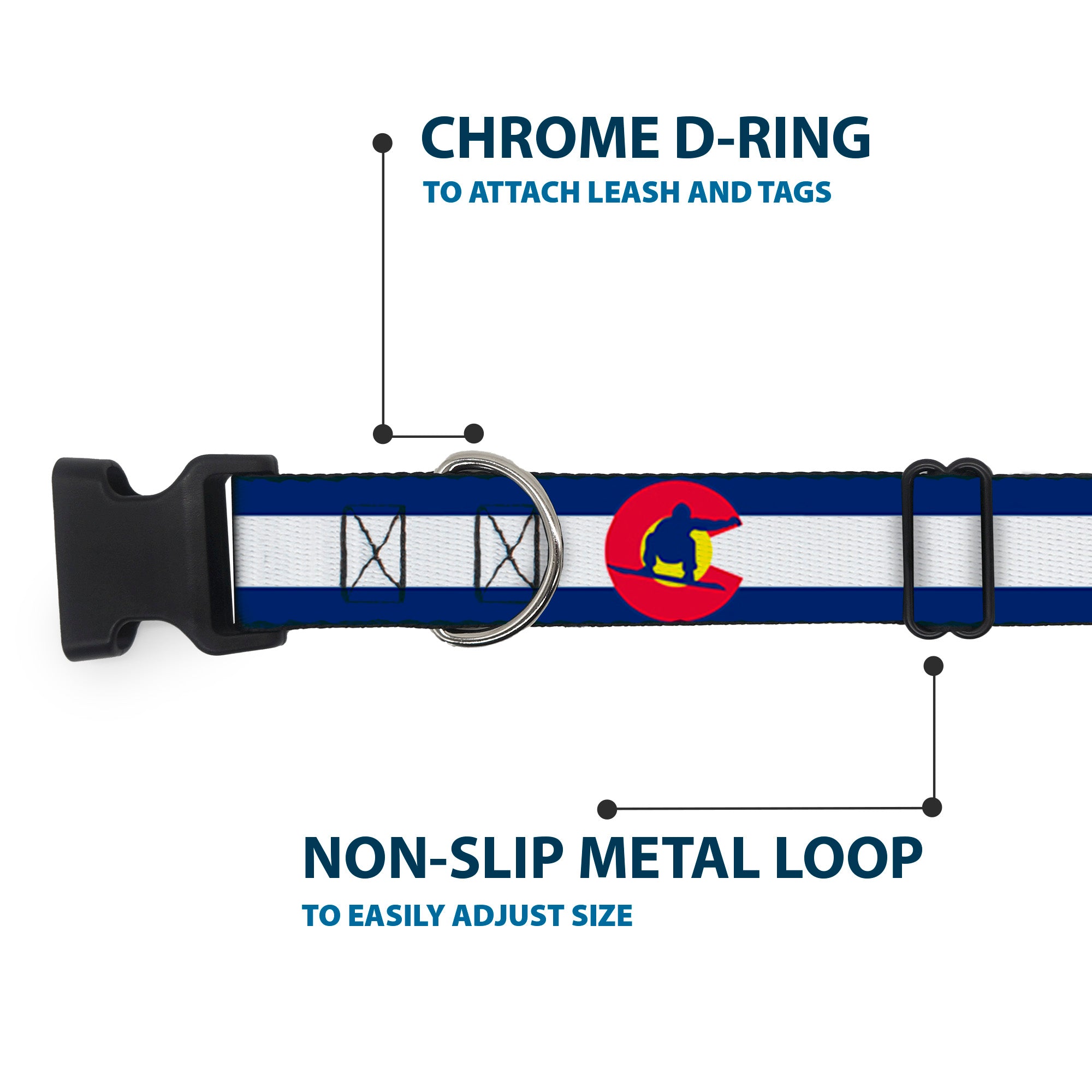 Plastic Clip Collar - Colorado Flag/Snowboarder Blue/White/Red/Yellow Plastic Clip Collars Buckle-Down