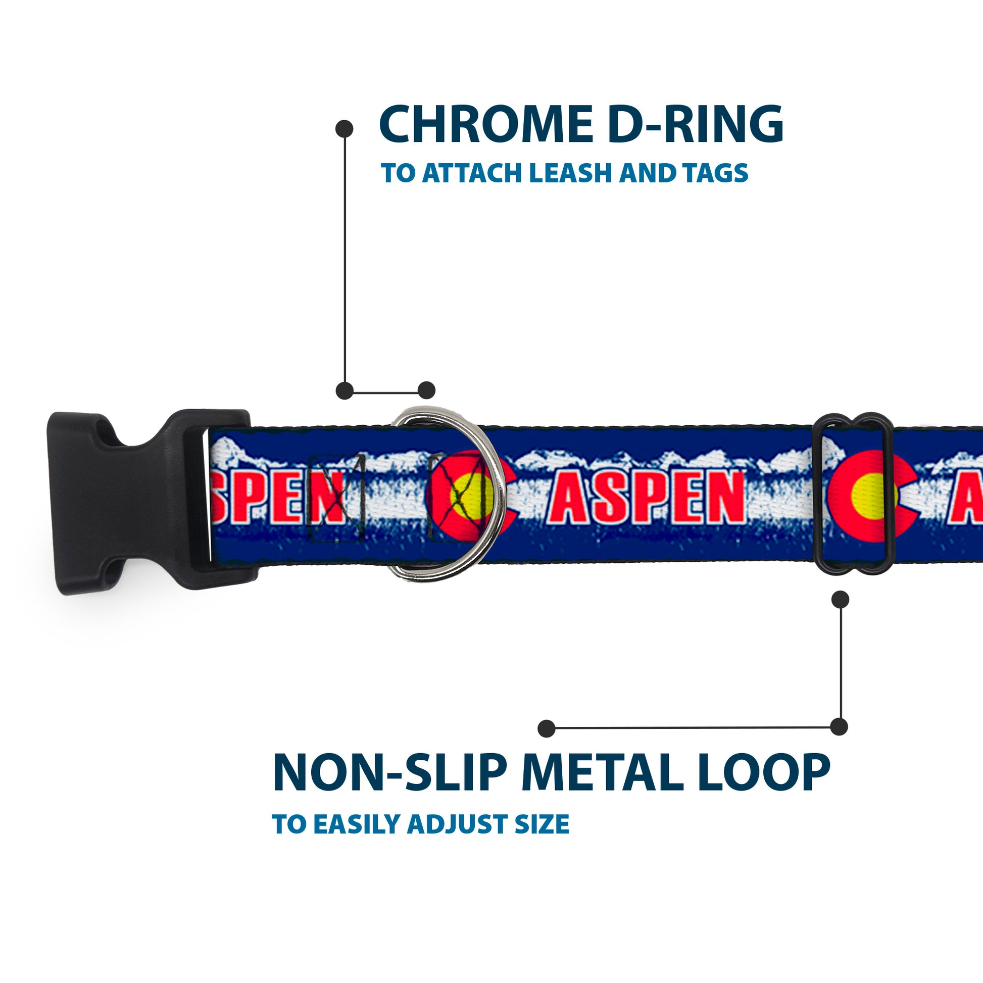 Plastic Clip Collar - Colorado ASPEN Flag/Snowy Mountains Weathered Blue/White/Red/Yellows Plastic Clip Collars Buckle-Down