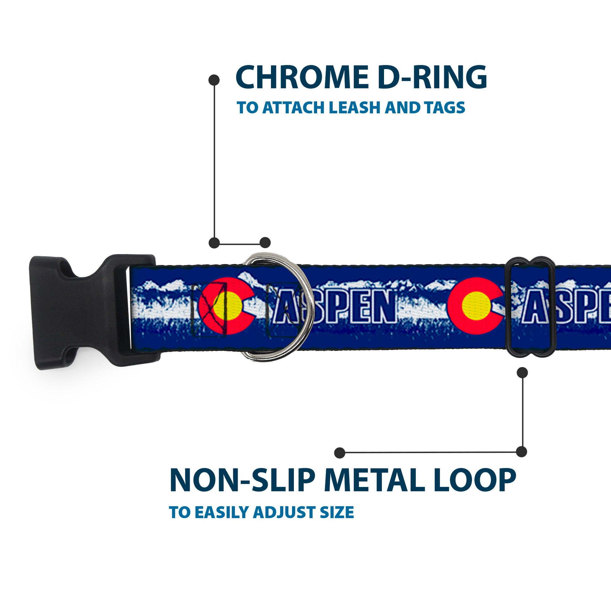 Plastic Clip Collar - Colorado ASPEN Flag/Snowy Mountains Weathered2 Blue/White/Red/Yellows Plastic Clip Collars Buckle-Down