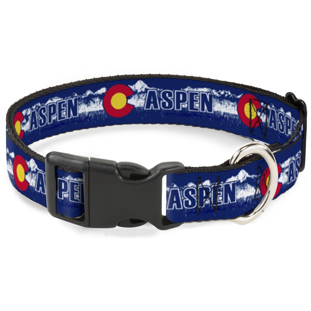 Plastic Clip Collar - Colorado ASPEN Flag/Snowy Mountains Weathered2 Blue/White/Red/Yellows Plastic Clip Collars Buckle-Down