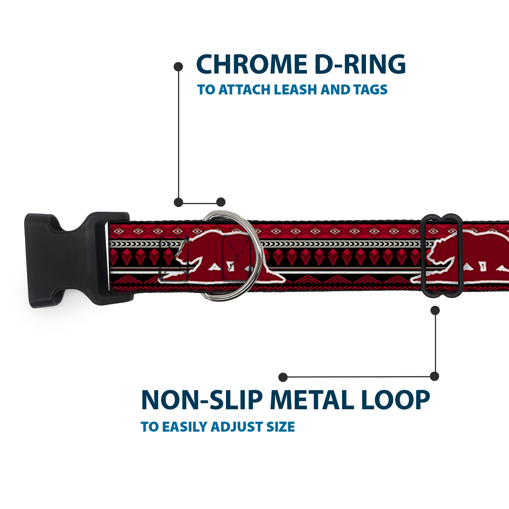Plastic Clip Collar - Cali Bear/Aztec4 Black/Dark Reds/Cream Plastic Clip Collars Buckle-Down