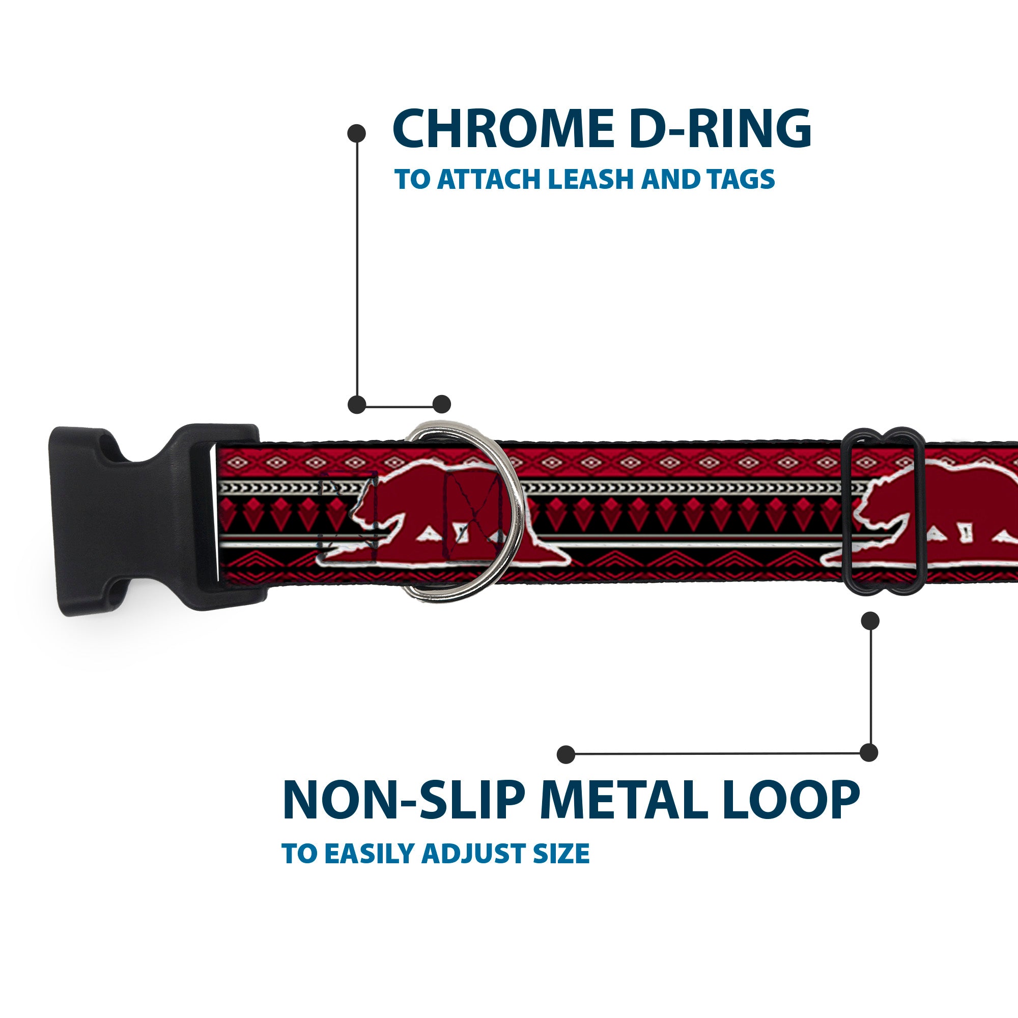 Plastic Clip Collar - Cali Bear/Aztec4 Black/Dark Reds/Cream Plastic Clip Collars Buckle-Down