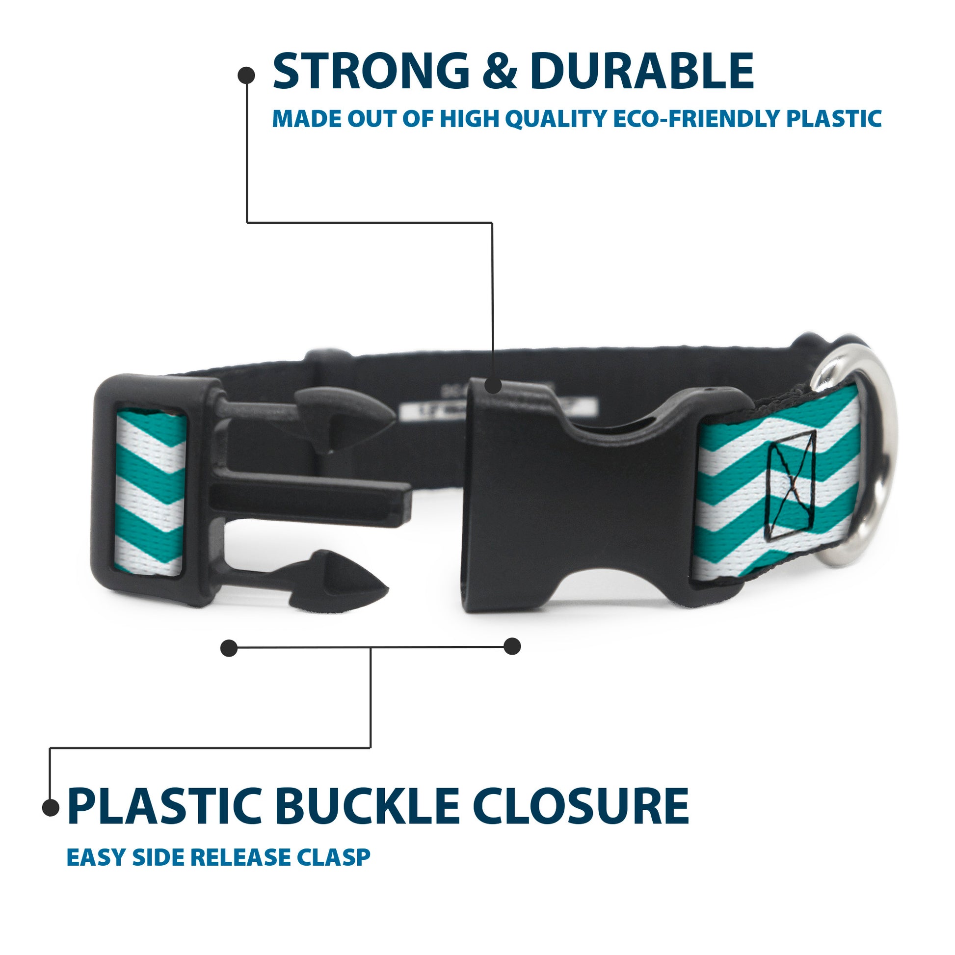 Plastic Clip Collar - Chevron Stripe White/Teal Plastic Clip Collars Buckle-Down