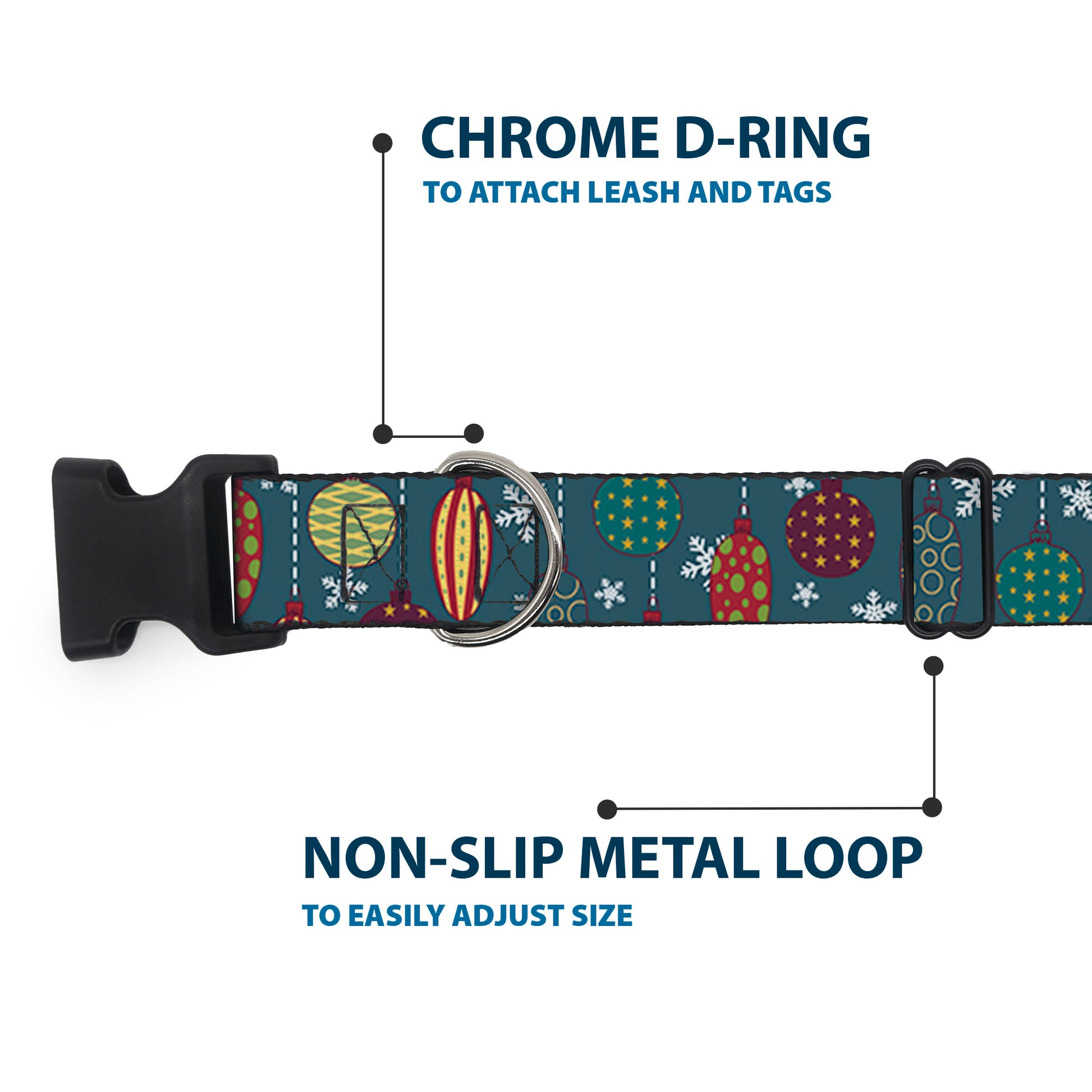 Plastic Clip Collar - Christmas Ornaments/Snowflakes Blue/White/Multi Color Plastic Clip Collars Buckle-Down