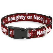 Plastic Clip Collar - Christmas NAUGHTY OR NICE/Snowflakes Reds/White/Green Plastic Clip Collars Buckle-Down