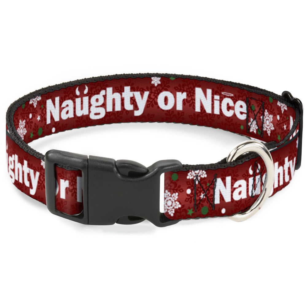 Plastic Clip Collar - Christmas NAUGHTY OR NICE/Snowflakes Reds/White/Green Plastic Clip Collars Buckle-Down
