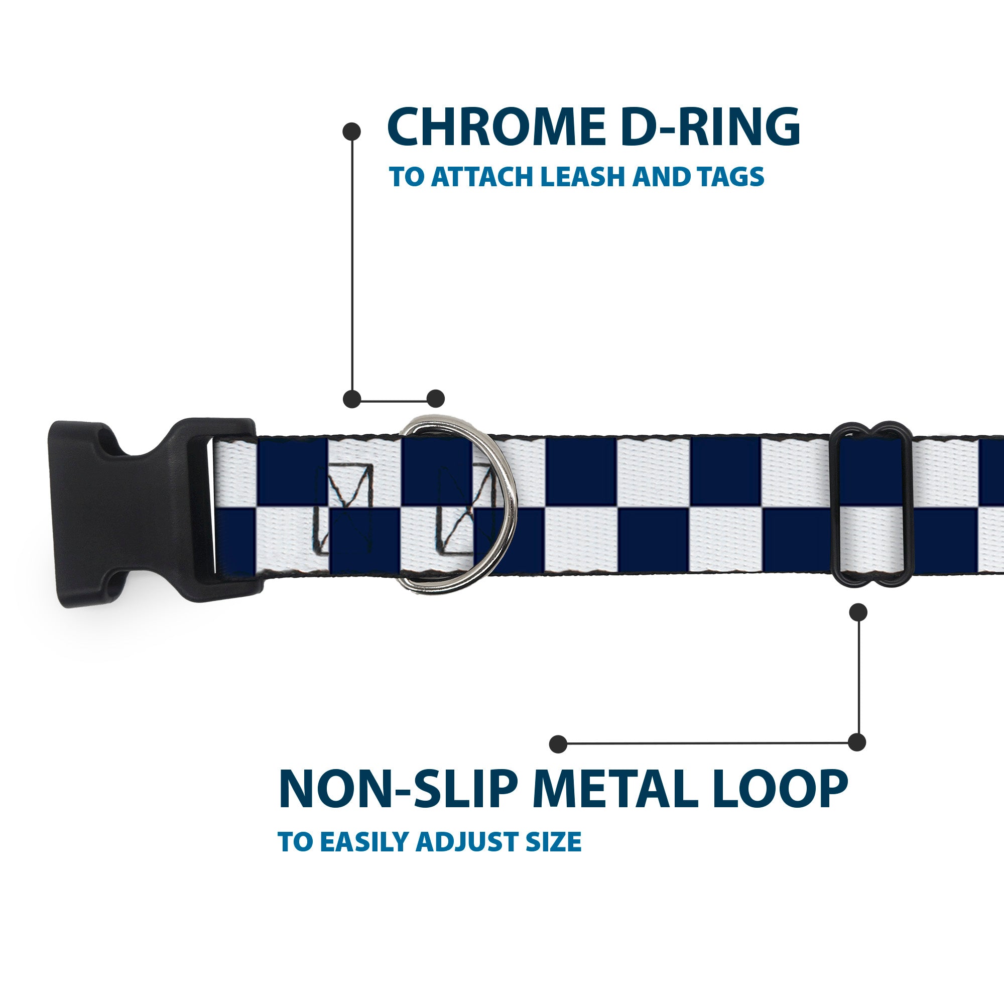 Plastic Clip Collar - Checker Midnight Blue/White Plastic Clip Collars Buckle-Down