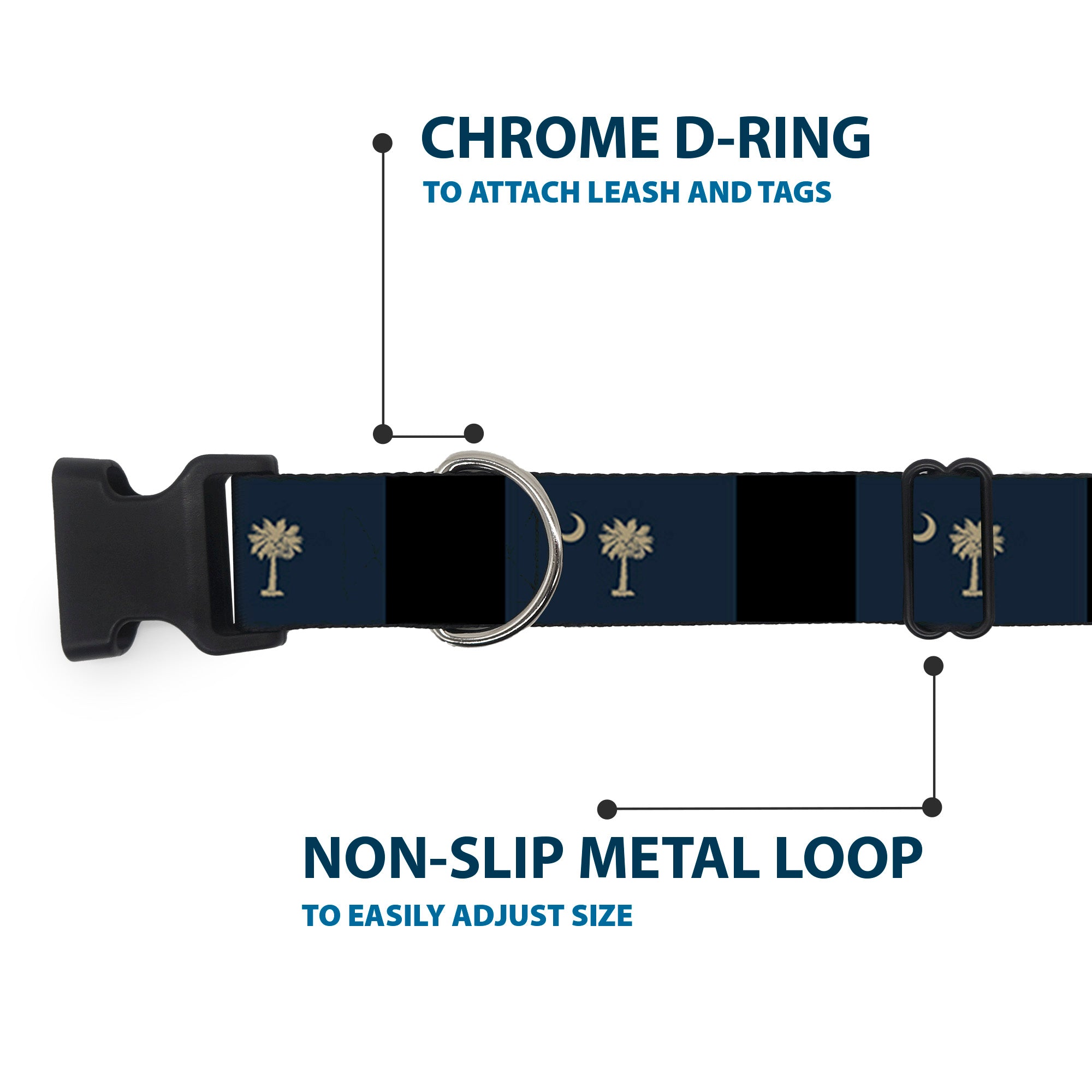 Plastic Clip Collar - South Carolina Flag Distressed/Black Plastic Clip Collars Buckle-Down