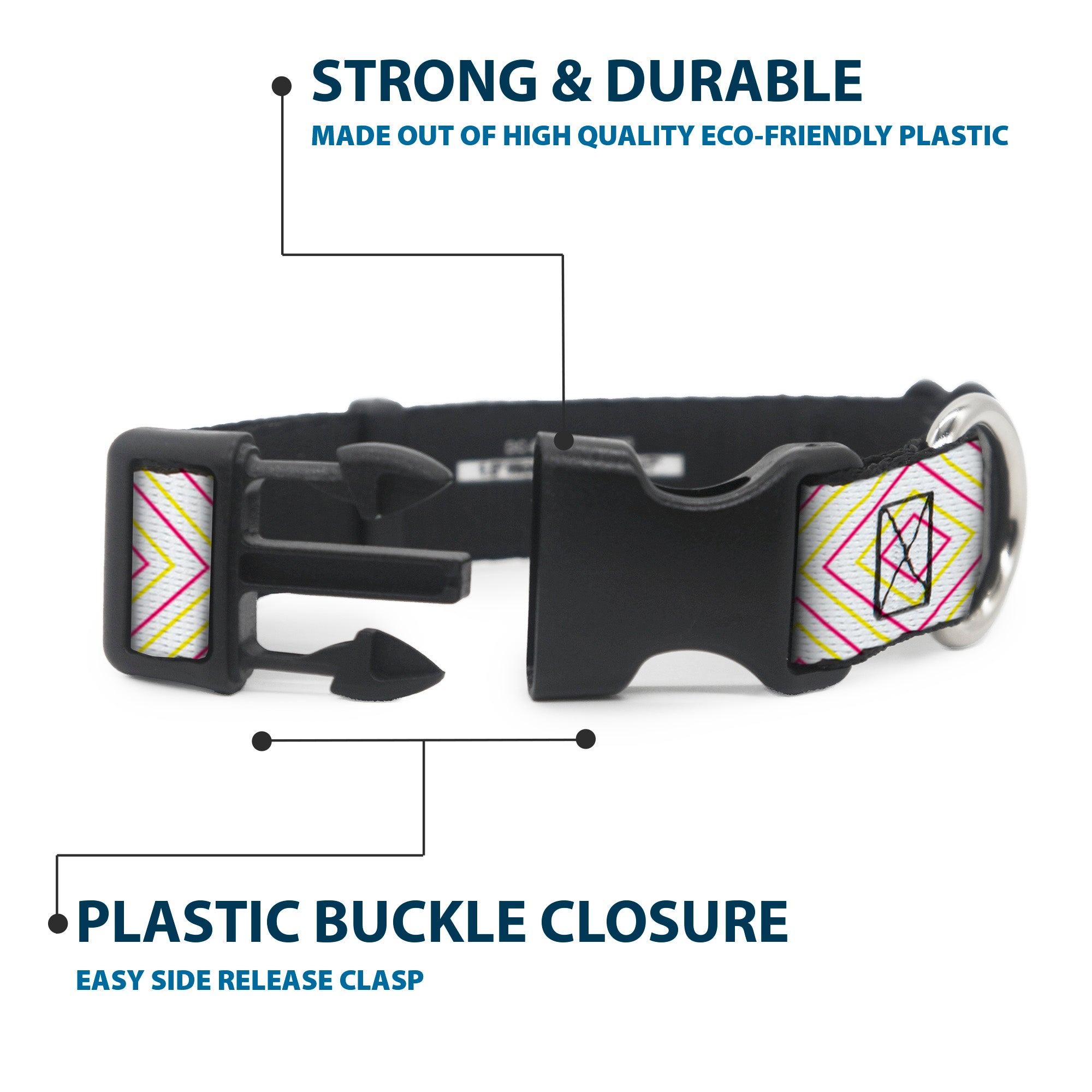 Plastic Clip Collar - Square Lines White/Fluorescent Orange/Pink/Yellow Plastic Clip Collars Buckle-Down